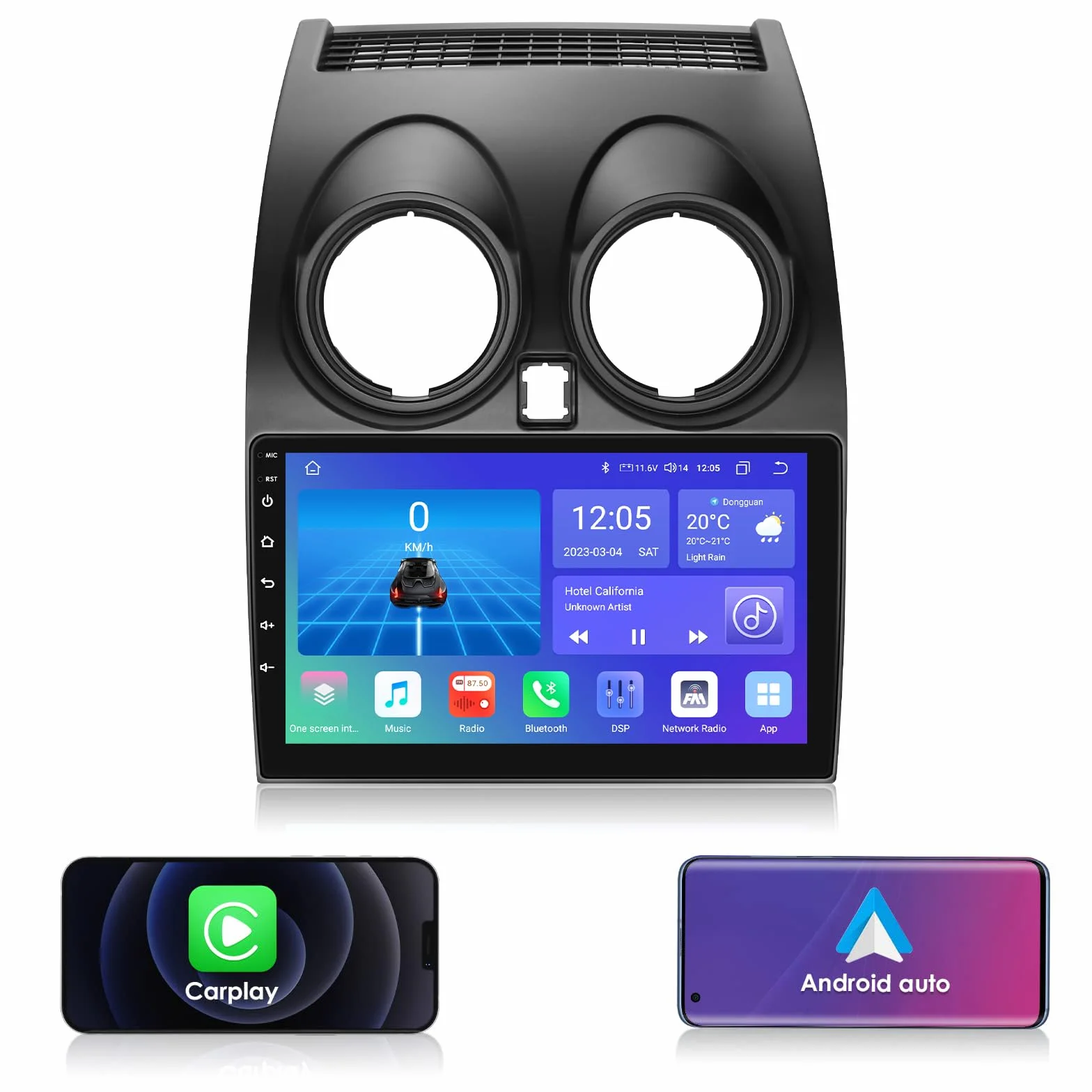 Ossuret Android 12 radio samochodowe stereo pasuje do Nissan Qashqai J10 (2006-2013), 6+64 GB nawigacji GPS z ekranem dotykowym QLED Carplay Bluetooth5.0 4G LTE SWC Wifi DSP RDS