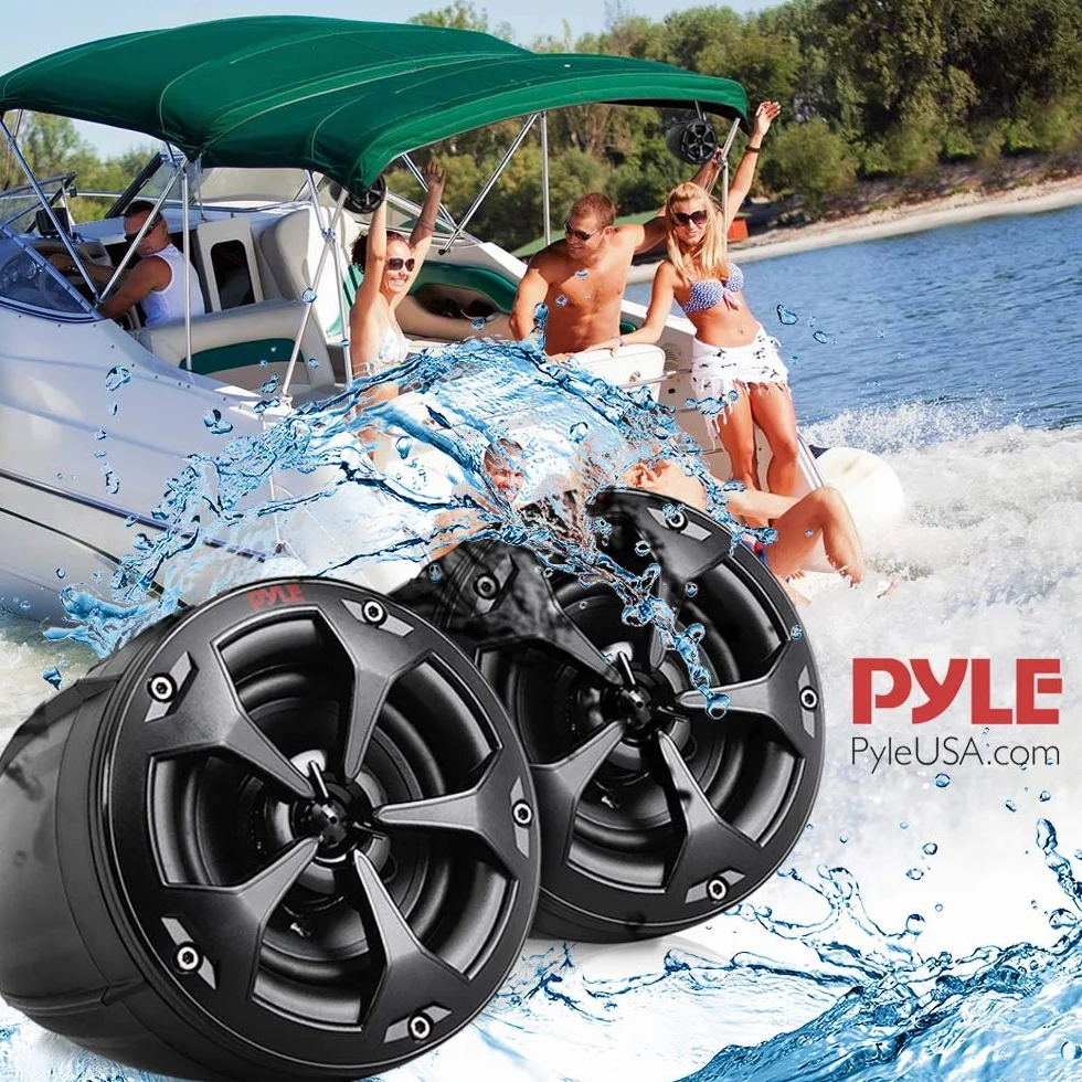 Pyle Głośniki morskie 800 W wodoodporny pełnozakresowy system stereo z kablem RCA AUX MP3 do ATV UTV łodzi