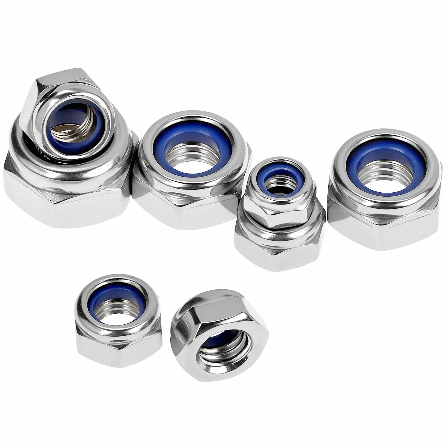 QWORK 182 sztuki nakrętek samozabezpieczających ze stali nierdzewnej 304, z wkładką nylonową, różne rozmiary M3/M4/M5/M6/M8/M10/M12