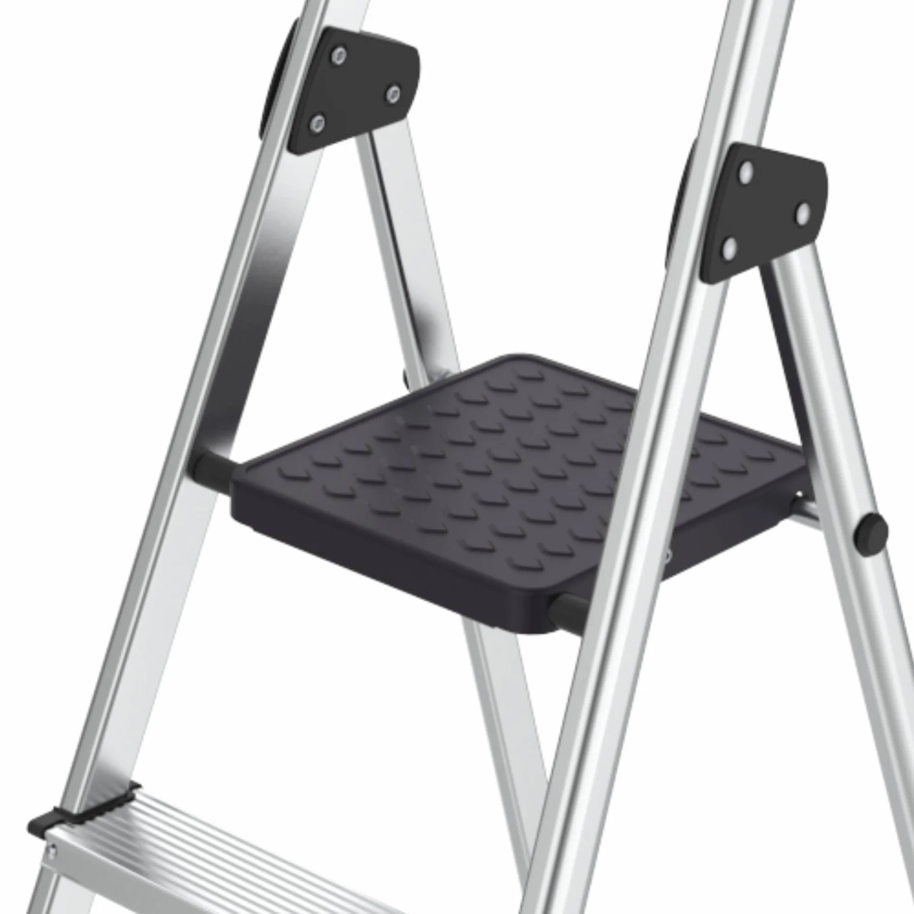 Hyfive Aluminiowa drabina schodowa, 3-stopniowa – antypoślizgowe bieżniki wykonane z lekkiej aluminiowej stali o dużej wytrzymałości, przenośne, z antypoślizgowymi nóżkami, zatwierdzone przez EN131