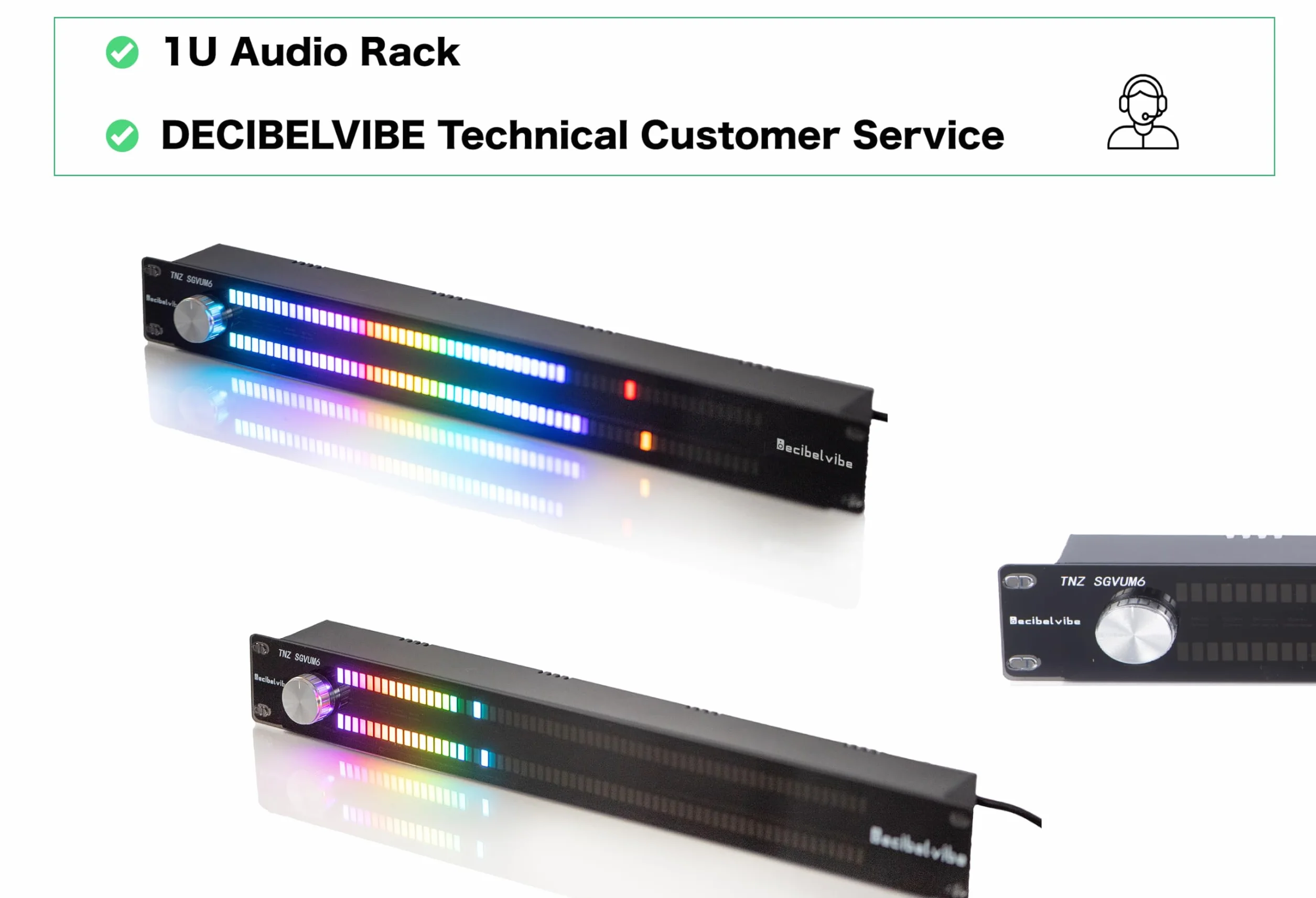 Decibelvibe TNZ SGVUM6 Miernik audio graficzny VU z wejściem i wyjściem RCA/3,5, bezprzewodowe wejście przez wbudowany mikrofon, 19 kolorów srebrny