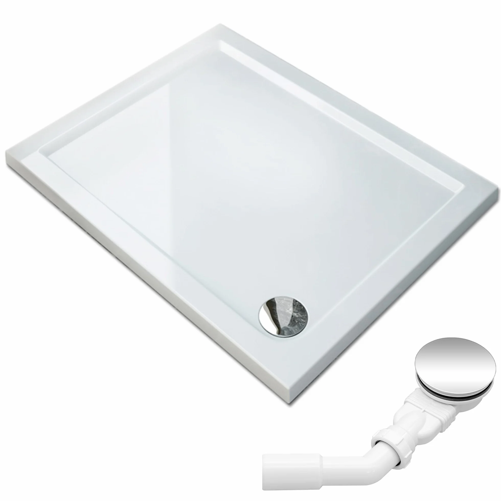 SONNI Brodzik prysznicowy o kwadratowym kształcie, 120 x 90 x 4 cm – antypoślizgowy brodzik prysznicowy o płaskiej konstrukcji, z panelem akrylowym ABS, łącznie z zestawem odpływowym