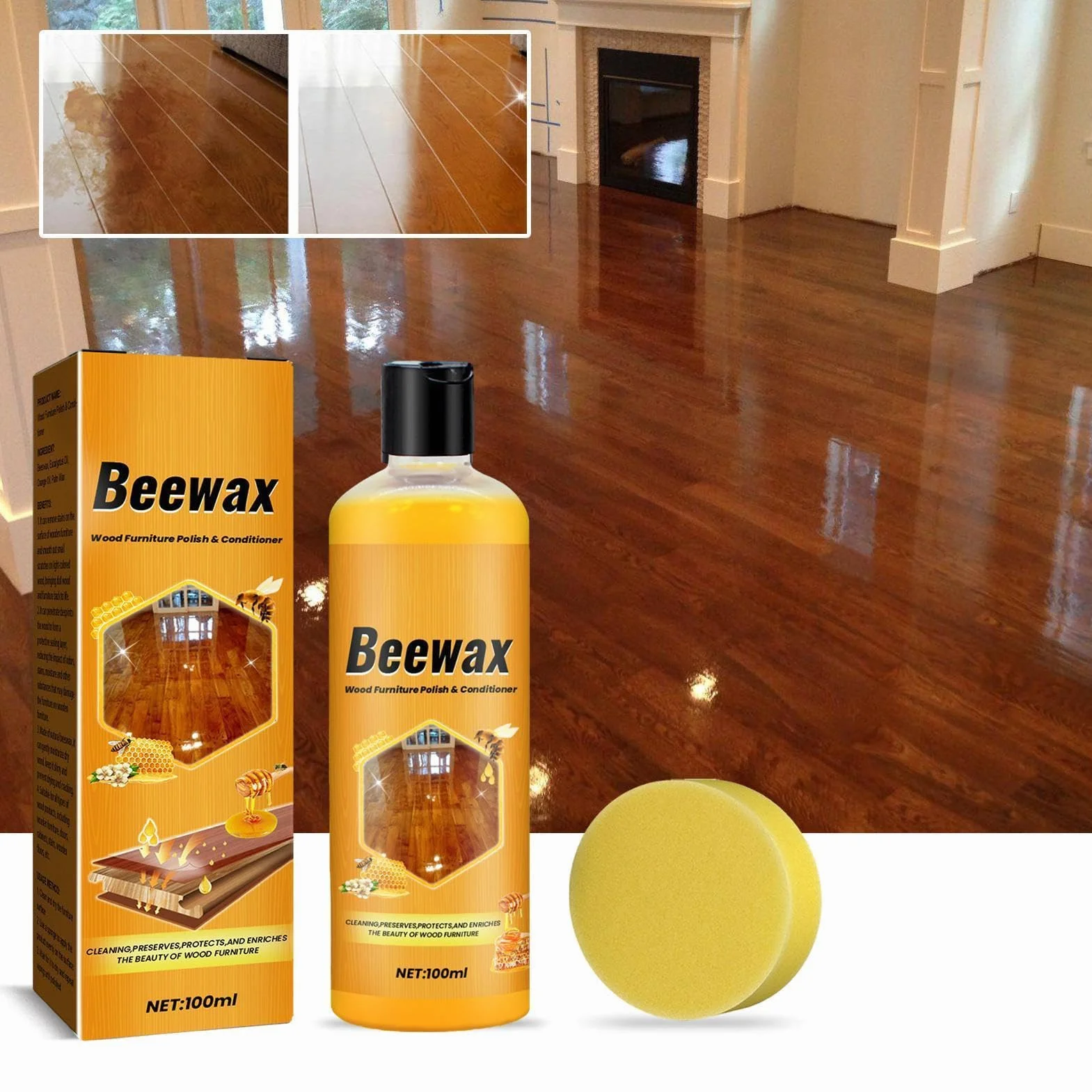 Bee’s Wax Furniture Agent, 100ml Natural Beeswax Wood, Shine and Protect Tables, Baseboards, Cabinets, Long-Lasting Fingerprint Remover