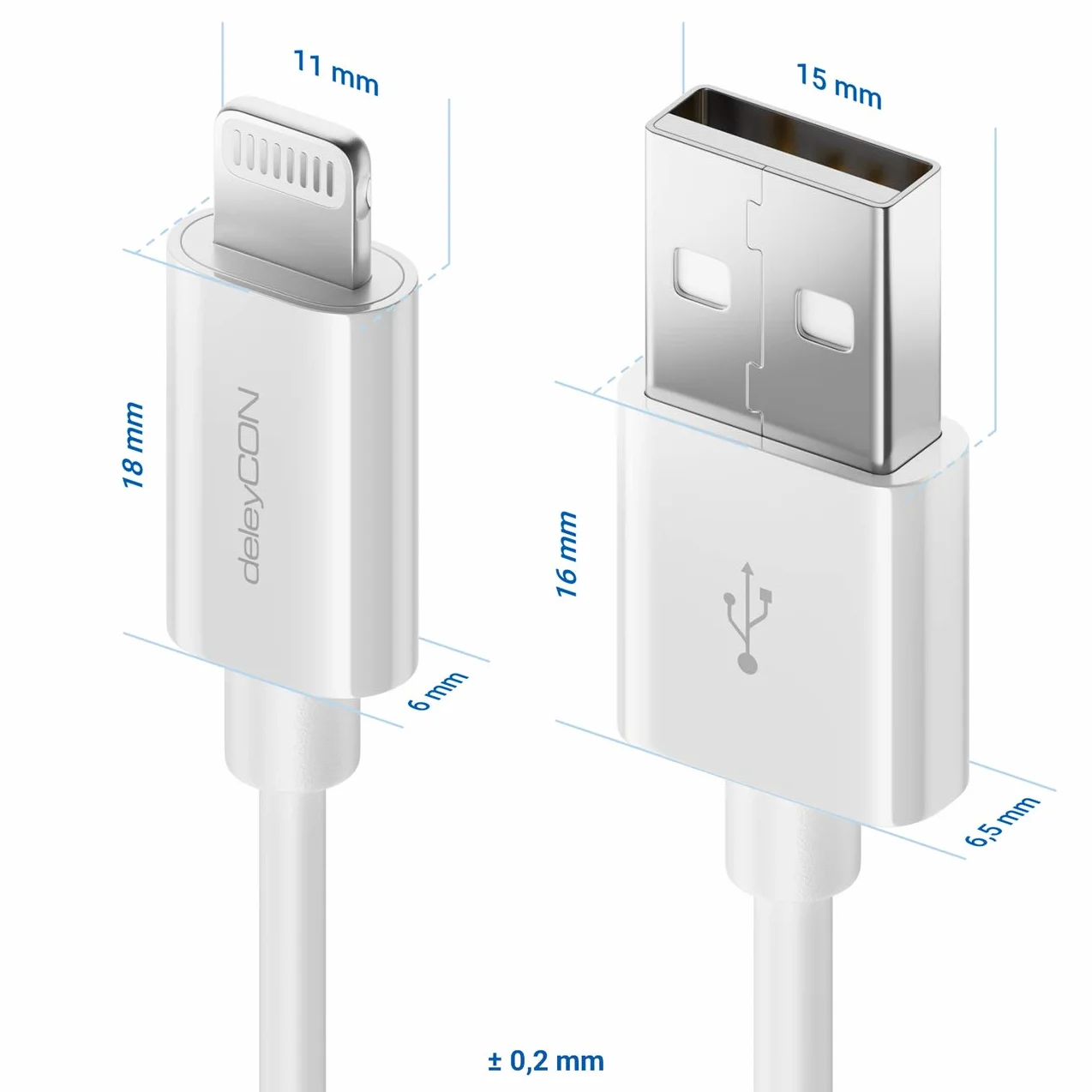 deleyCON 0,15m Lightning 8 Pin Kabel USB Ładowania Danych MFI iPhone 14 Pro Max 14 Pro 14 Plus 14 SE 13 Pro Max 13 Pro 13 Mini 12 Pro Max Biały