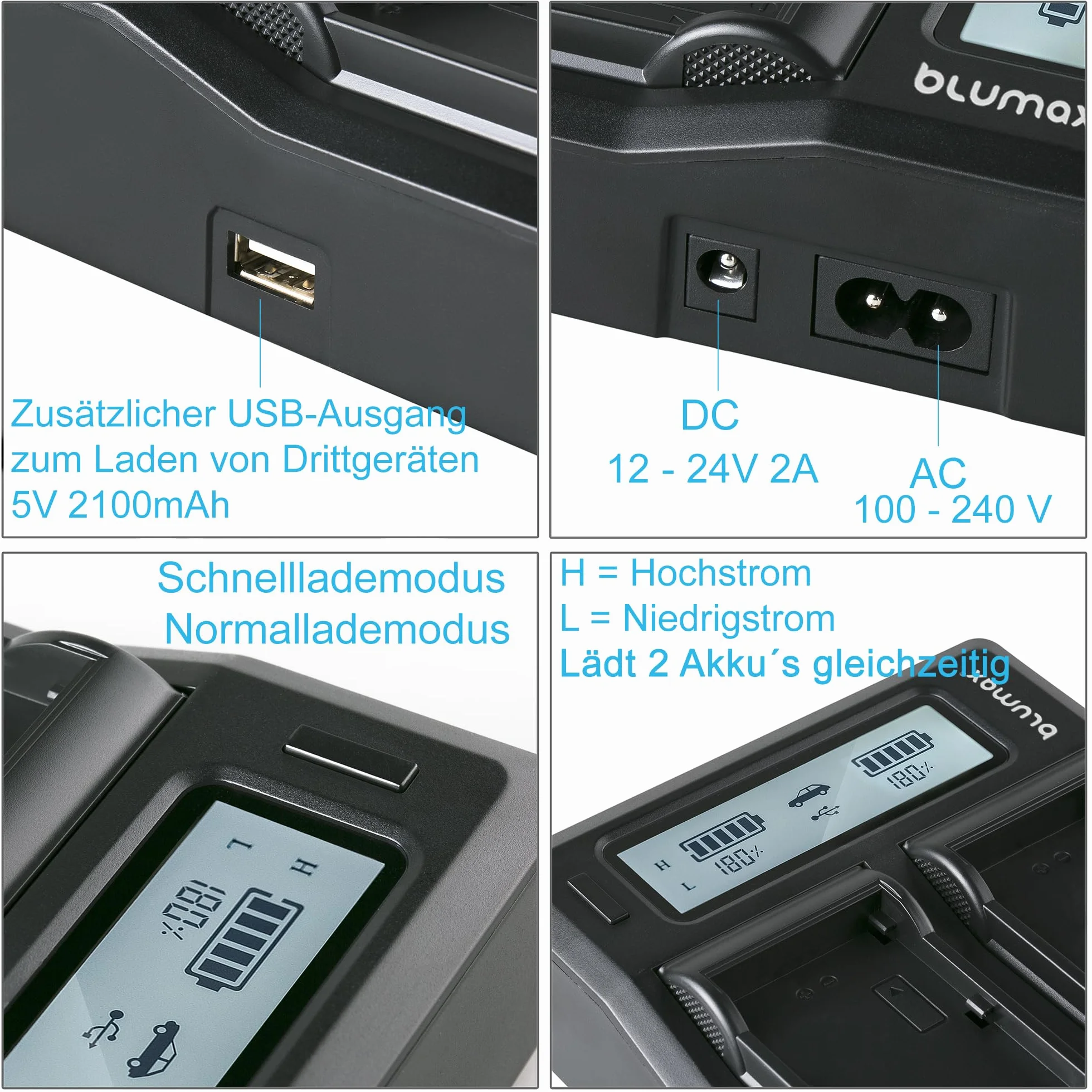 blumax Podwójna ładowarka LCD Canon LP-E6NH LP-E6N LP-E6 do akumulatorów