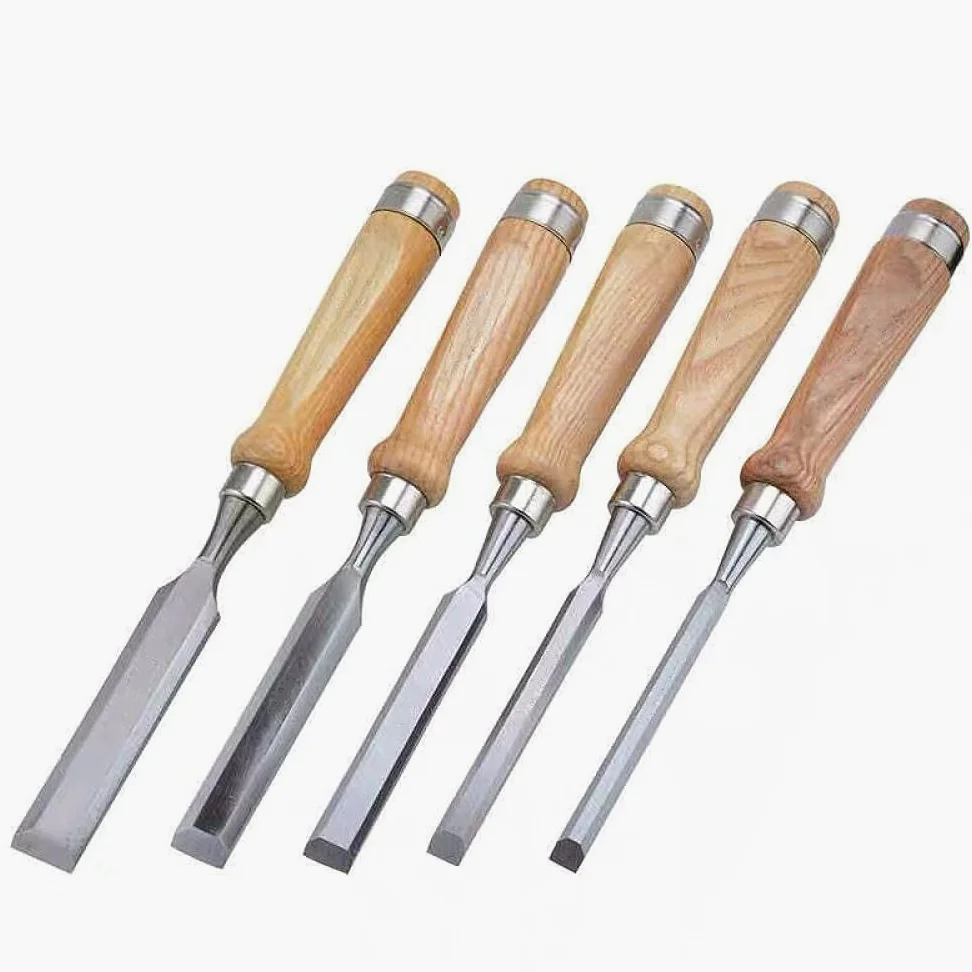 Narzędzia Rzeźbiarskie Dłuta Do Drewna Narzędzia Rzeźbiarskie Dłuto 5 Sztuk 6-24Mm Chrome Vanad Drewno Dłuta Zestaw Carpenter Flat Cr-V Profesjonalny Zawodnik Graver Tooling