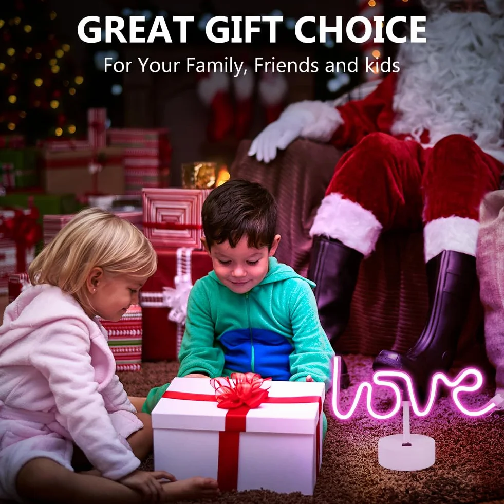 HOTUT Neon z podstawą, LOVE neonowe znaki, Podświetlana dekoracja neonowa LED, zasilane bateriami USB lub 3-AA, neonowe światło, dekoracja stołu LED, na Bedroom Birthday Wedding Party