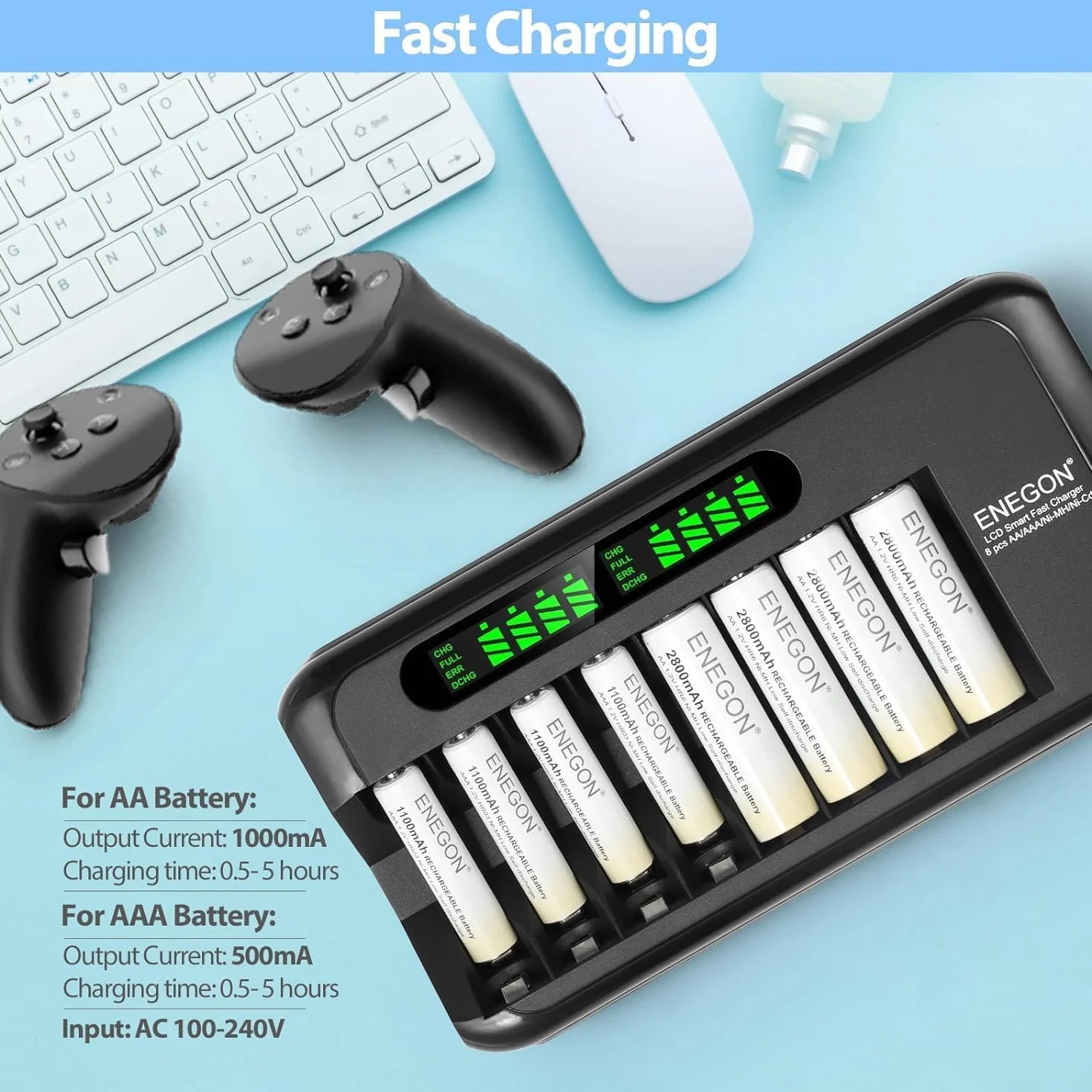 8 Slot Battery Charger, czarna