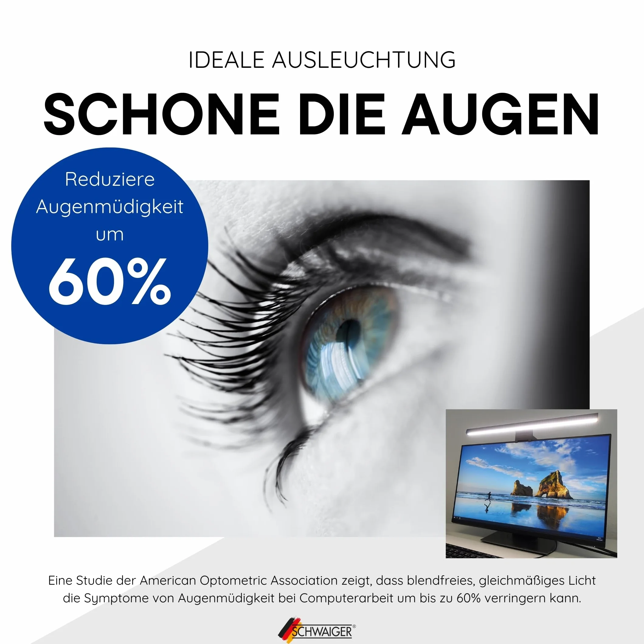 SCHWAIGER lampka do monitora LED z czujnikiem dotykowym screenbar ściemniana USB