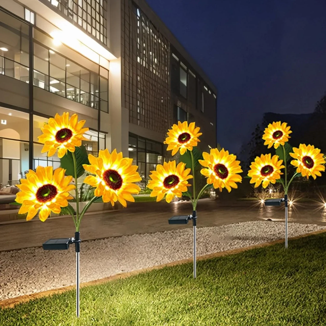 Hqynss Ulepszone solarne lampy słonecznikowe do dekoracji ogrodowych, lampy solarne do ogrodu, wodoodporne IP65, do dekoracji trawnika, na urodziny, Boże Narodzenie, prezenty ogrodnicze, 2 szt