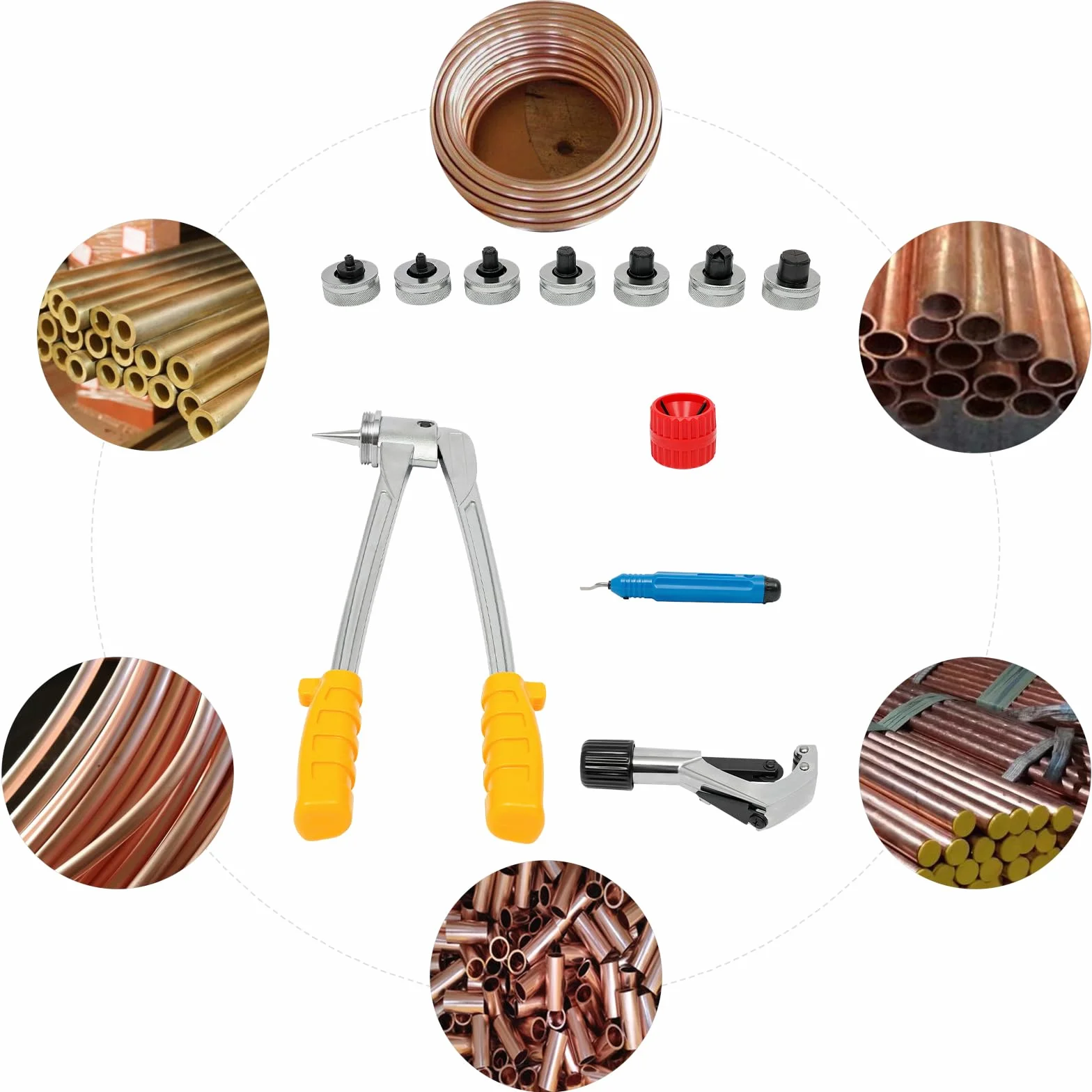 Zestaw do rozsypywania rur, 10-28 mm, z 7 głowicami rozszerzającymi, ręczny zestaw do wytłaczania rur, szczypce do rur miedzianych, aluminiowych i elastycznych stalowych