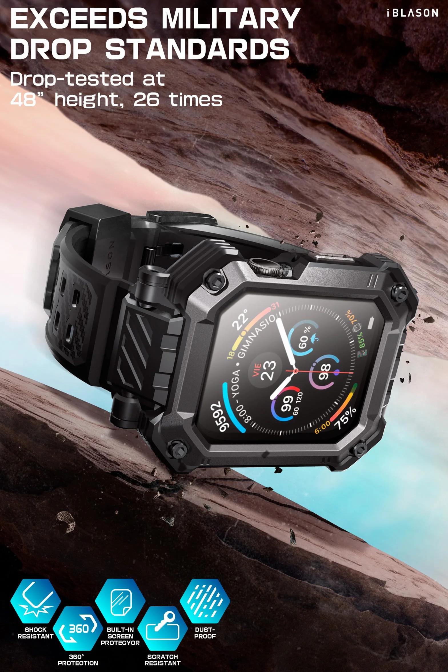 i-Blason Armorbox Etui do Apple Watch Series10 46 mm z regulowanym paskiem odpornym na wstrząsy