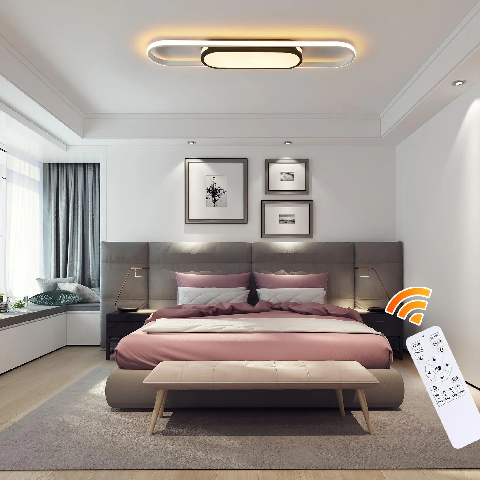 Oninio Nowoczesna lampa sufitowa LED do zanurzania z pilotem zdalnego sterowania oprawy sufitowe do salonu, kuchni, jadalni, sypialni, 80 cm