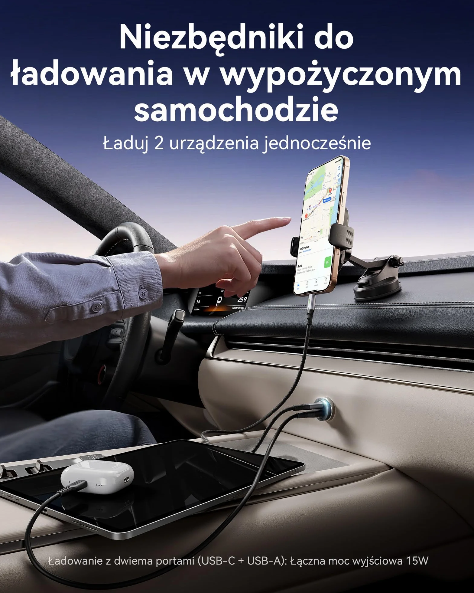INIU 60W Ładowarka Samochodowa [USB C + USB A], PD & QC 3.0 Szybkie Ladowanie 12V 5A, Metalowy Adapter do Samochodu Kompatybilna z iPhone 17 16 15 14 Pro Max Samsung S23 S22 AirPods Pixel iPad etc