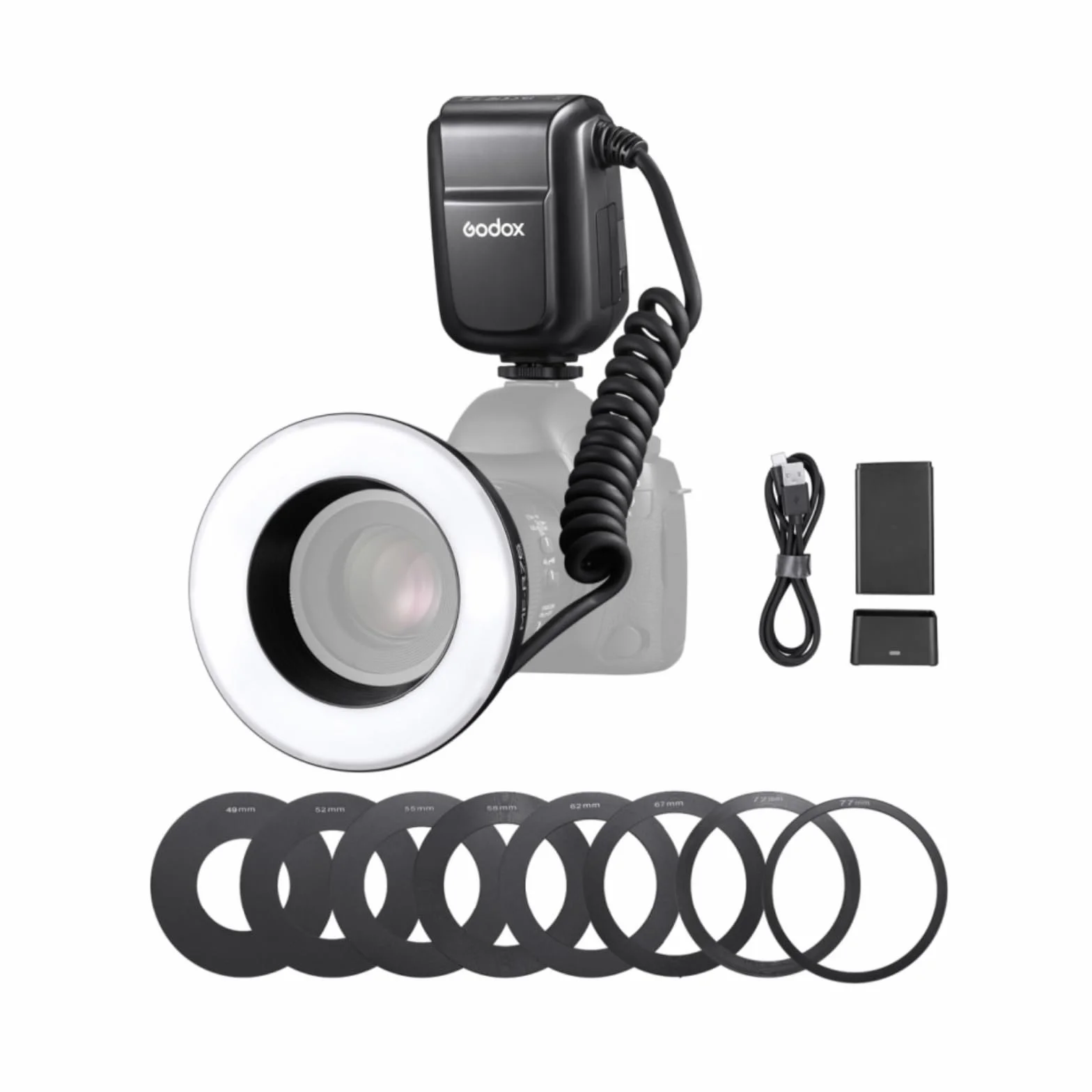 Godox MF-R76 makro pierścień lampa błyskowa GN14 10 poziomów regulowana jasność z 8 szt. adapter pierścień zamiennik do aparatu Canon Nikon Sony Fuji Olympus Panasonic Pentax DSLR