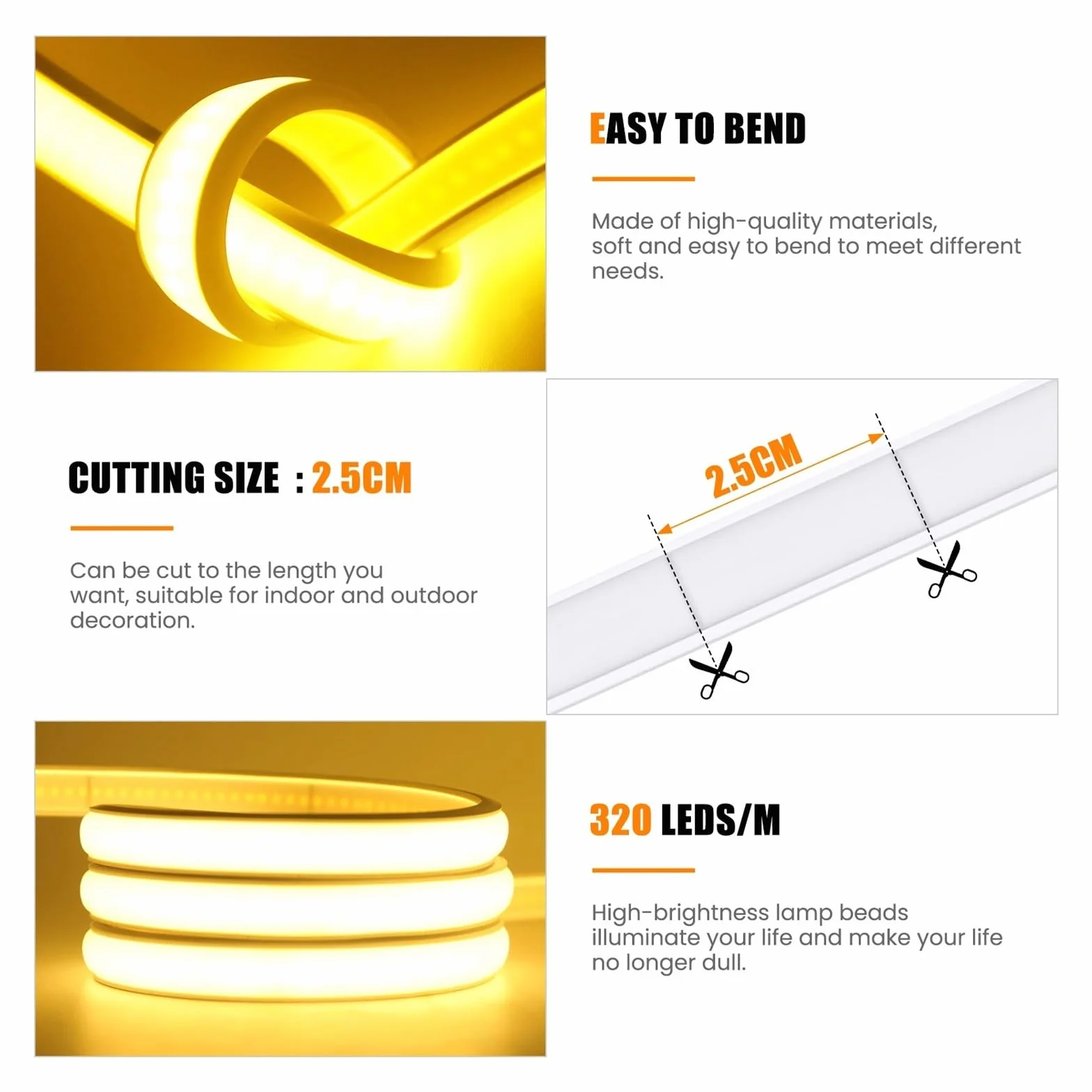 Taśma LED COB CCT USB 5V Elastyczna Z Możliwością Ściemniania(White,5m)