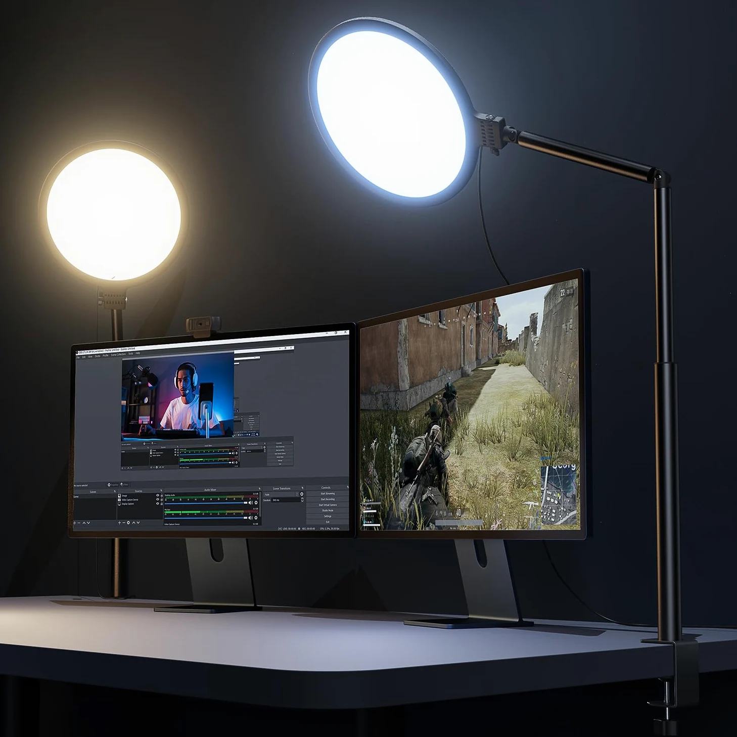 Weilisi Lampa pierścieniowa na biurko 25,9 cm ze stojakiem do spotkań z zoomem, lampa pierścieniowa na biurko z zaciskiem, obrót o 360° i lampa do wideokonferencji, elastyczna wysokość,