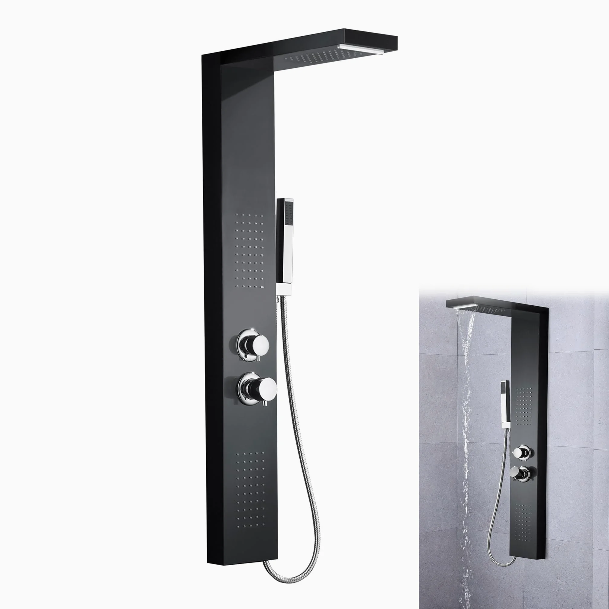 Panel prysznicowy 5 w 1, system prysznicowy, zestaw prysznicowy z deszczownicą, wielofunkcyjny zestaw prysznicowy 304, szczotkowana stal nierdzewna z słuchawką prysznicową, deszczownica,