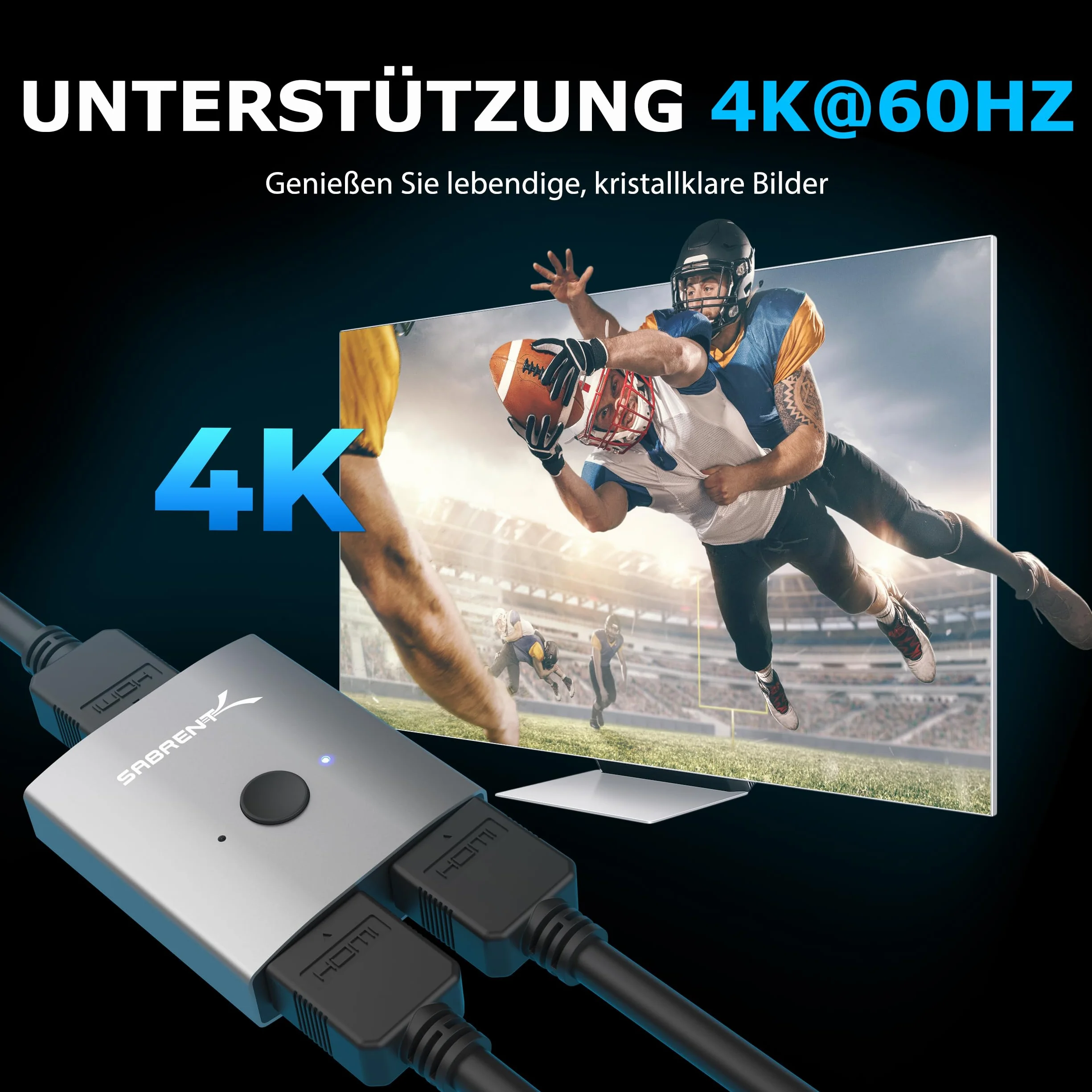 SABRENT Rozdzielacz HDMI 4K 60 Hz Przełącznik HDMI 2 w 1 Obsługa HD 4K 3D 1080P