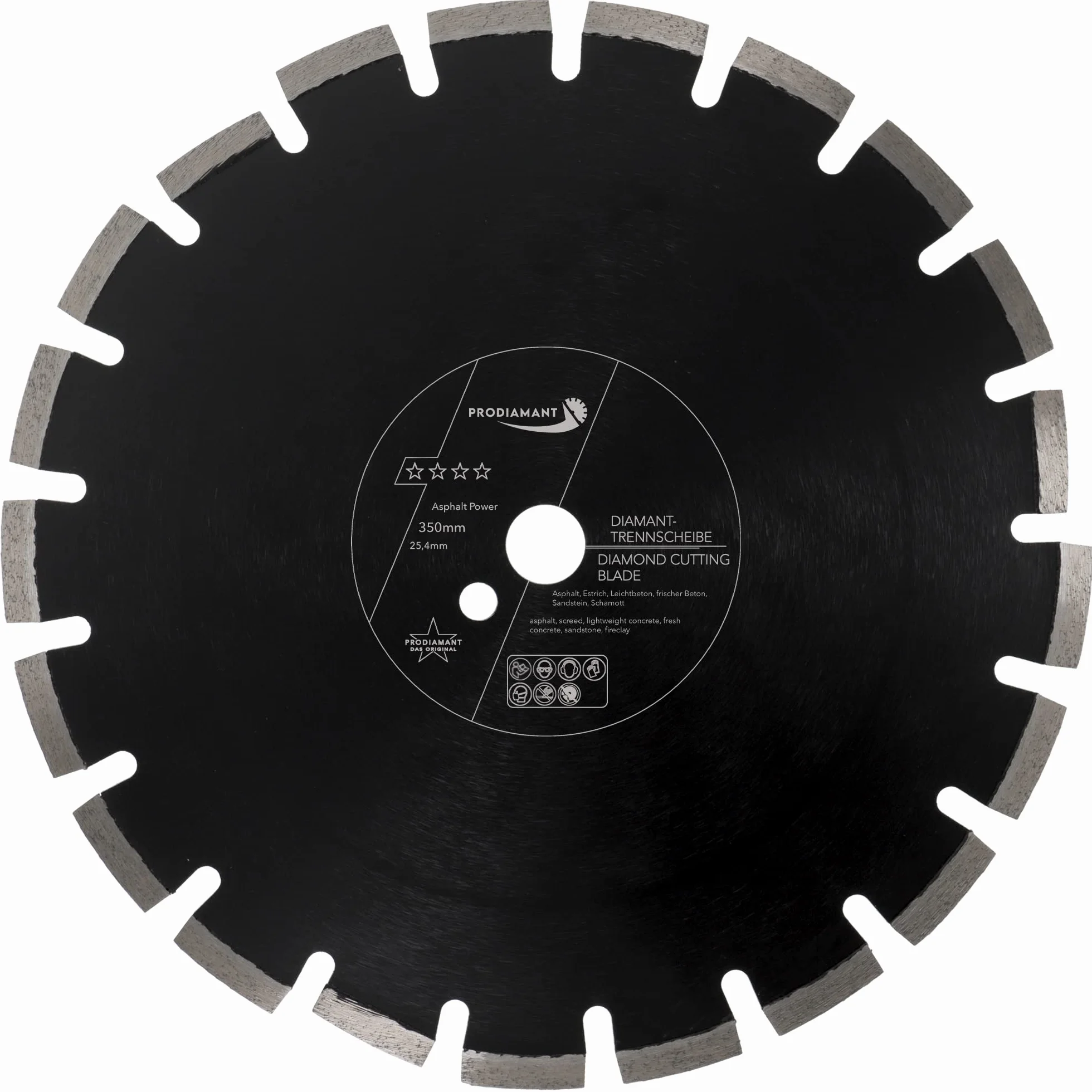 PRODIAMANT Diamentowa tarcza do cięcia asfaltu, 350 mm x 25,4 mm, ścierne segmenty blokowe diamentowe do dróg, asfaltu, lekkiego betonu, świeżego betonu, piaskowca, szamotu z głęboko wtopionym