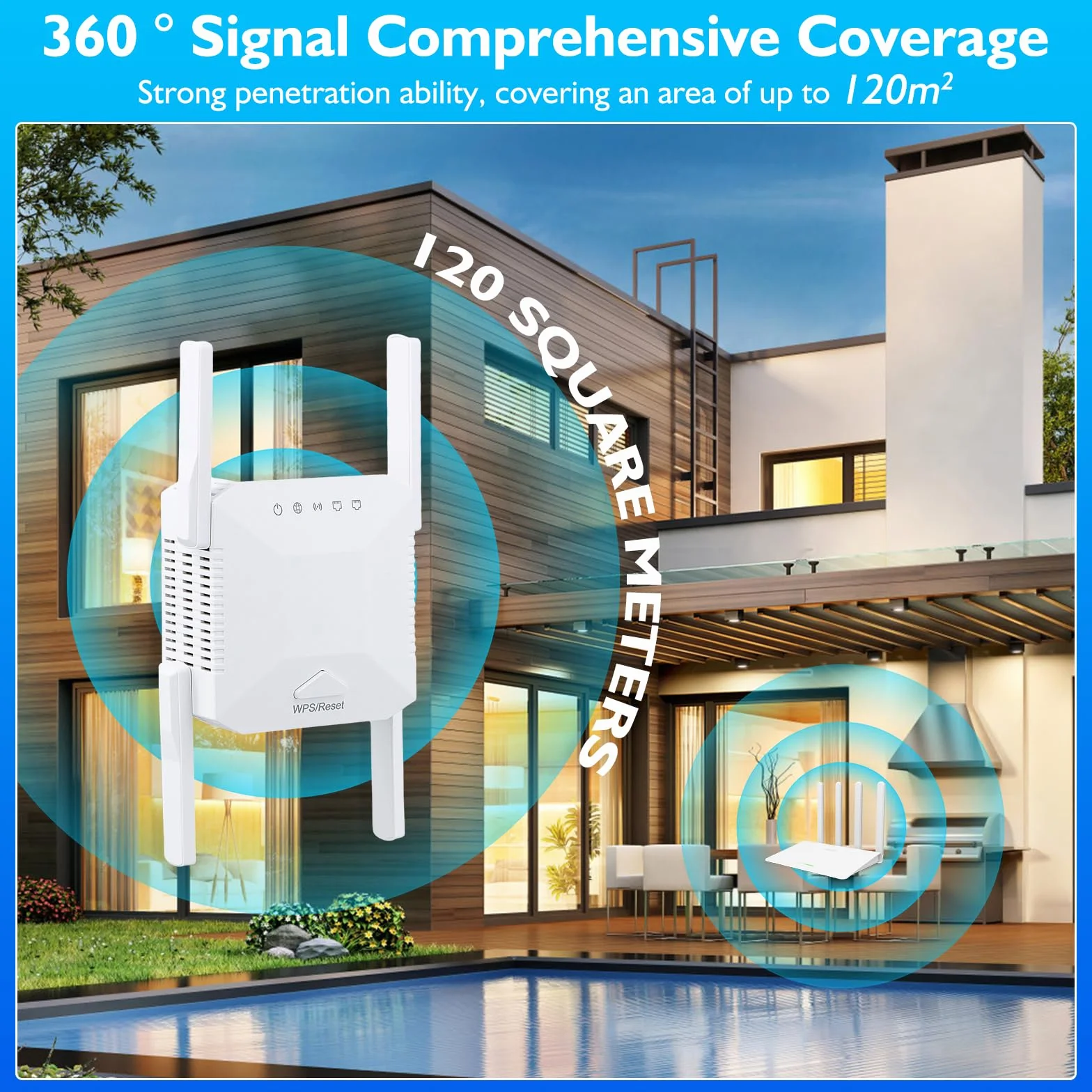 Wzmacniacz WiFi 1200 Mb/s dwuzakresowy 2,4 GHz 5 GHz repeater AP router 4 anteny zewnętrzne port Ethernet