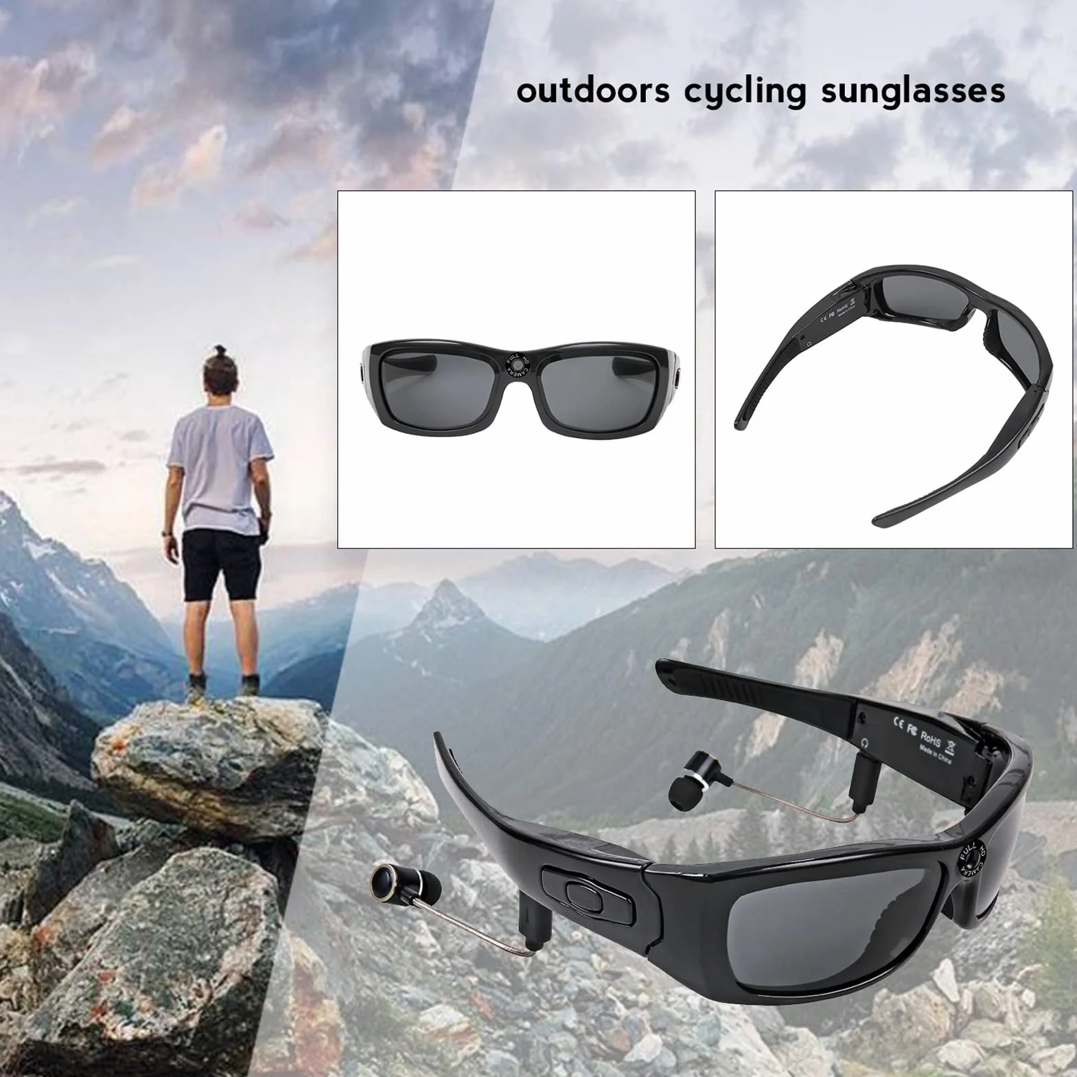 Okulary do Aparatu, Inteligentne Okulary 1080P Full HD, Obsługa do 128 GB z Bluetooth, Obsługa połączeń z muzyką Wideo Okulary Przeciwsłoneczne do Jazdy Konnej