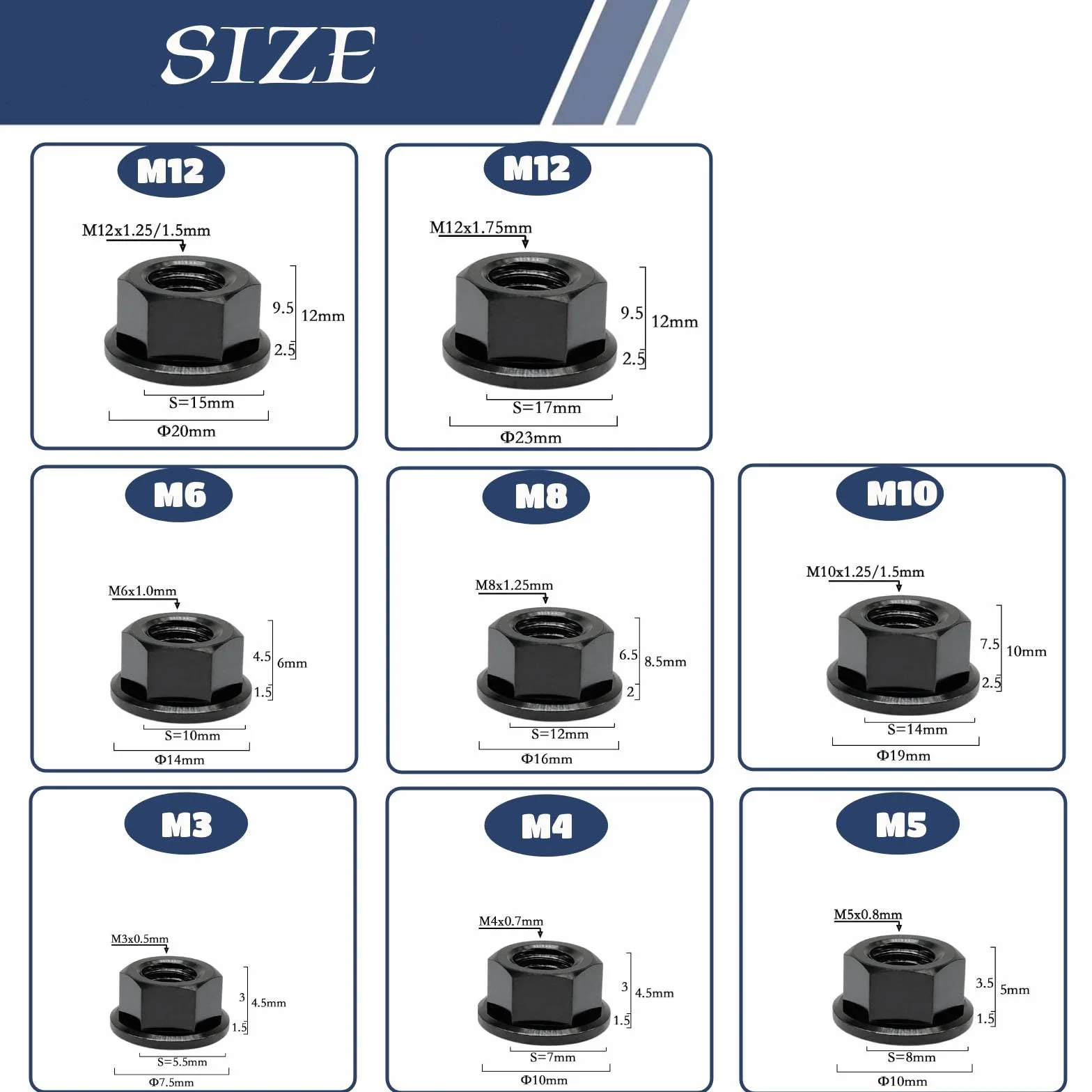 RISON tytanowa nakrętka kołnierzowa M12 x 1,25 mm, tytanowa nakrętka zębata, czarna, 6AL4 V, tytanowa nakrętka kołnierzowa do motocykla, 5 sztuk