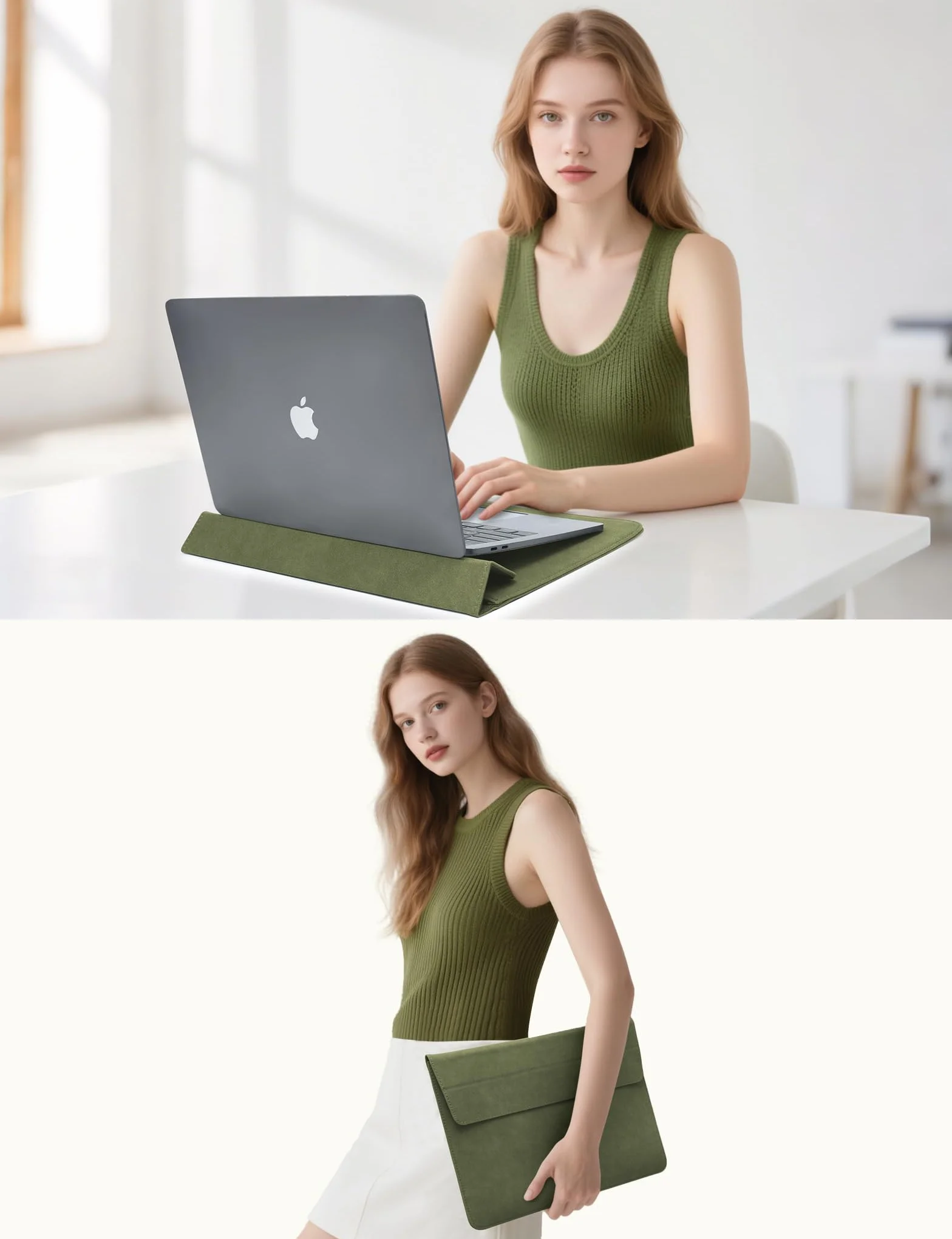 HYZUO 13 Cali Etui na Laptop z Regulowanym Stelażem do MacBook Air 13 M5 A3449, MacBook Pro 13, Surface Pro, XPS 13, Oliwkowa Zieleń