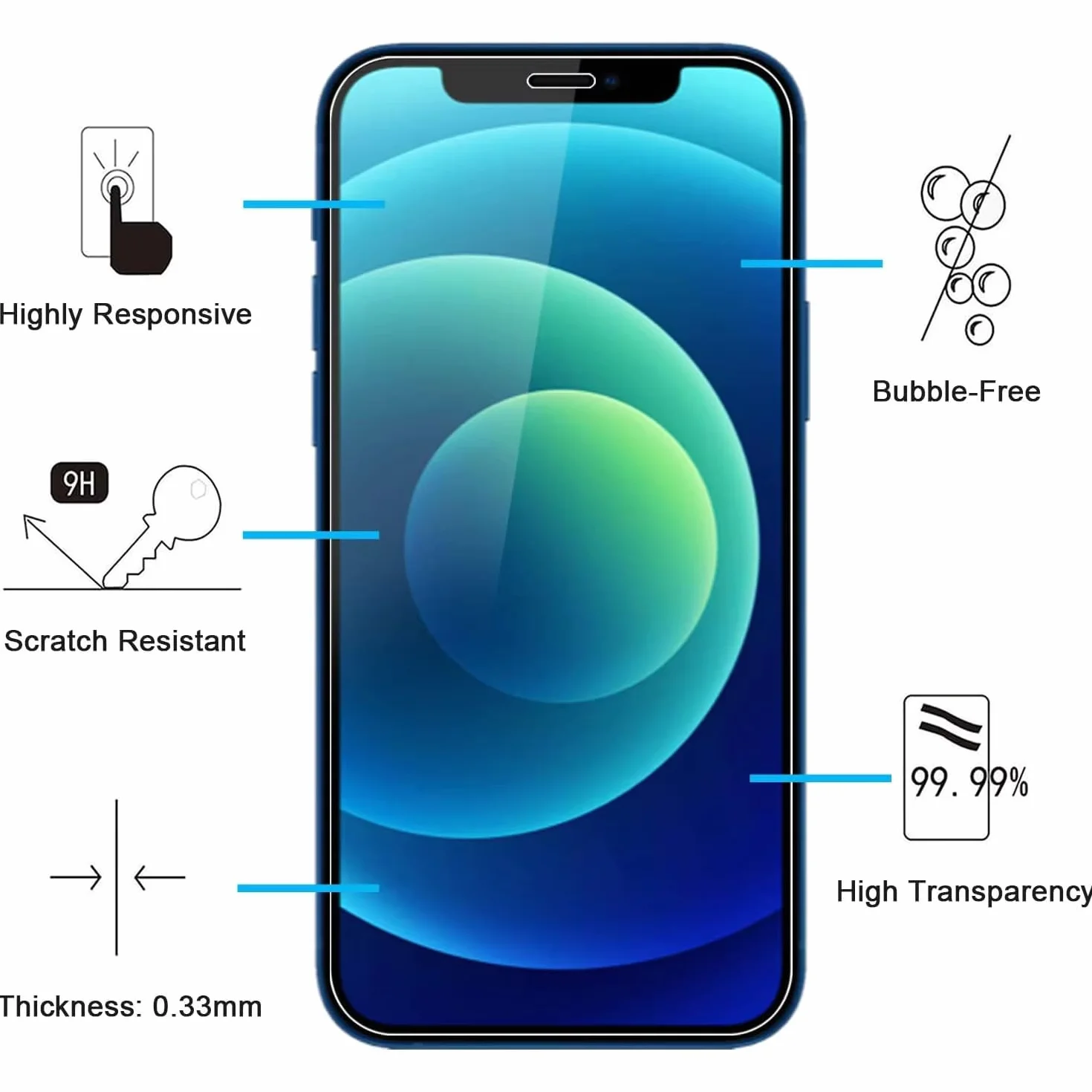 Szkło hartowane 9H HD do iPhone 12 Mini 5,4 cala folia ochronna pancerna na ekran