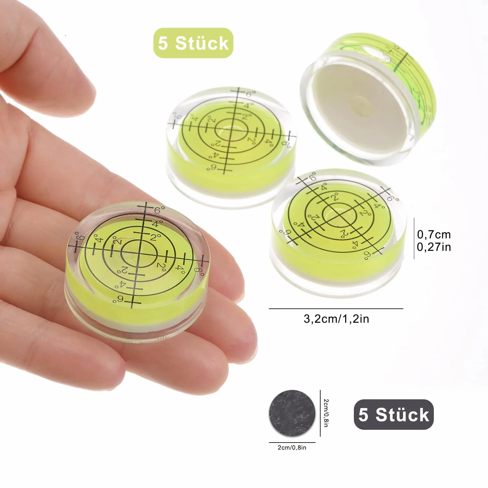 Mały poziomica z 5 magnesami samoprzylepnymi, 5 sztuk Ø 32 mm, okrągły poziom bańki, mini poziomica, na kemping, do aparatów fotograficznych