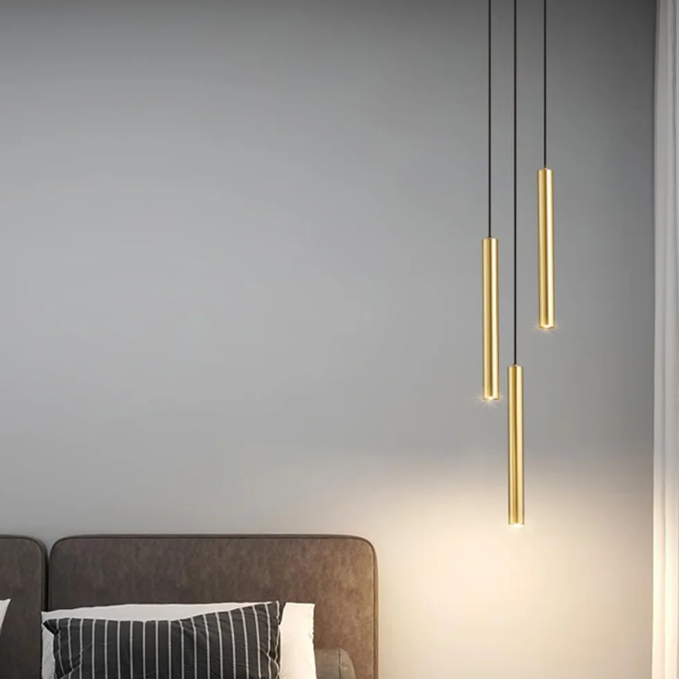 Zestaw 2 lamp wiszących LED nowoczesny żyrandol minimalistyczny design oprawa sufitowa LED złota aluminiowa lampa wisząca do jadalni, sypialni, salonu, 50 cm