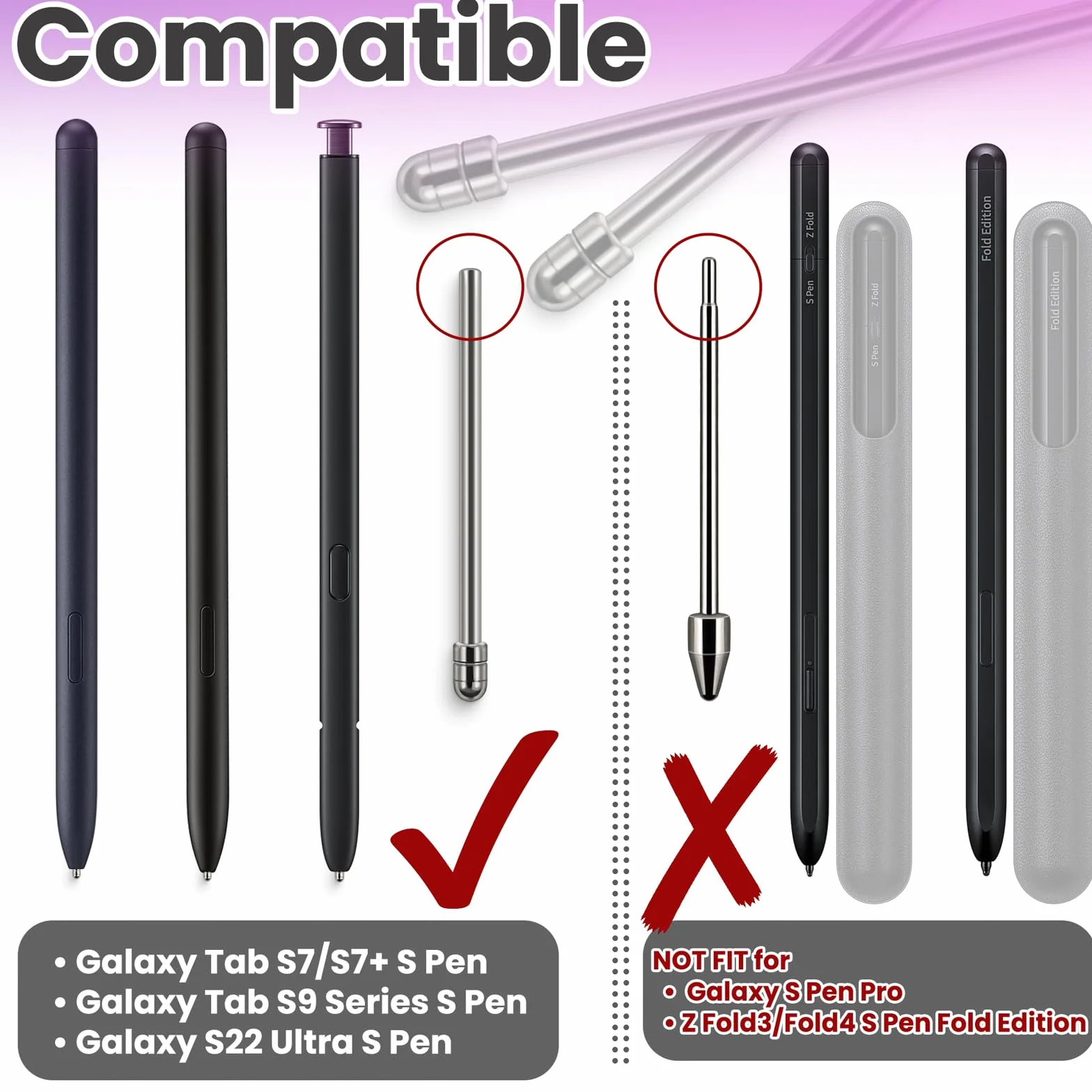 2-pak końcówek ze stopu tytanu do Samsung Galaxy Tab S9 S7 S8 S22 S23 Ultra rysik