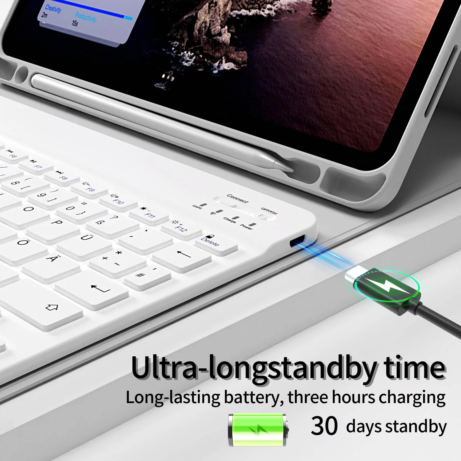 Etui z klawiaturą do iPad Pro 11 4./3./2. generacji 2022/2021/2020, Bluetooth, QWERTZ, szare