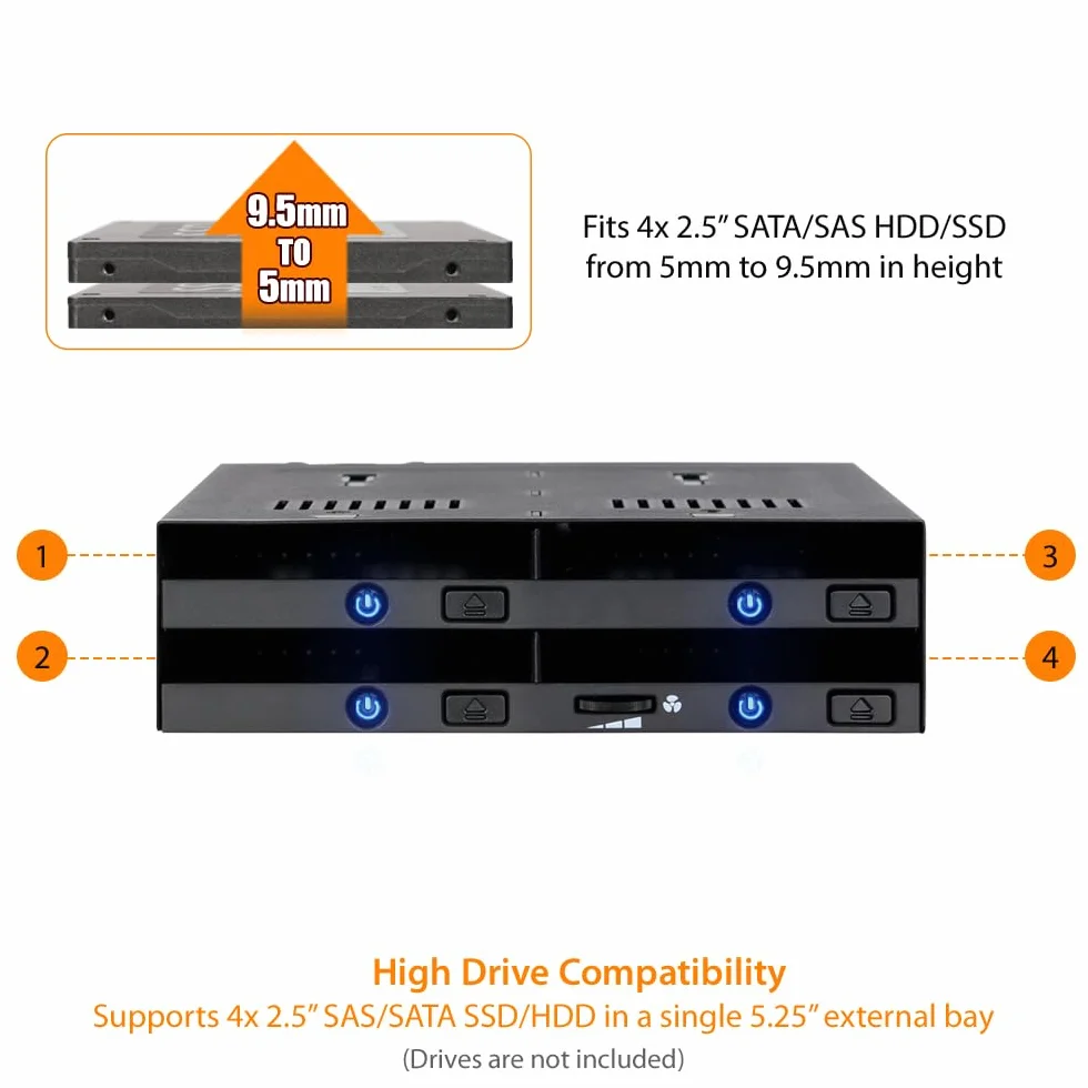 ICY DOCK MB014SP-B R1 stacja dokująca Hot Swap do 4 x 2,5 cala SATA/SAS SSD/HDD czarny