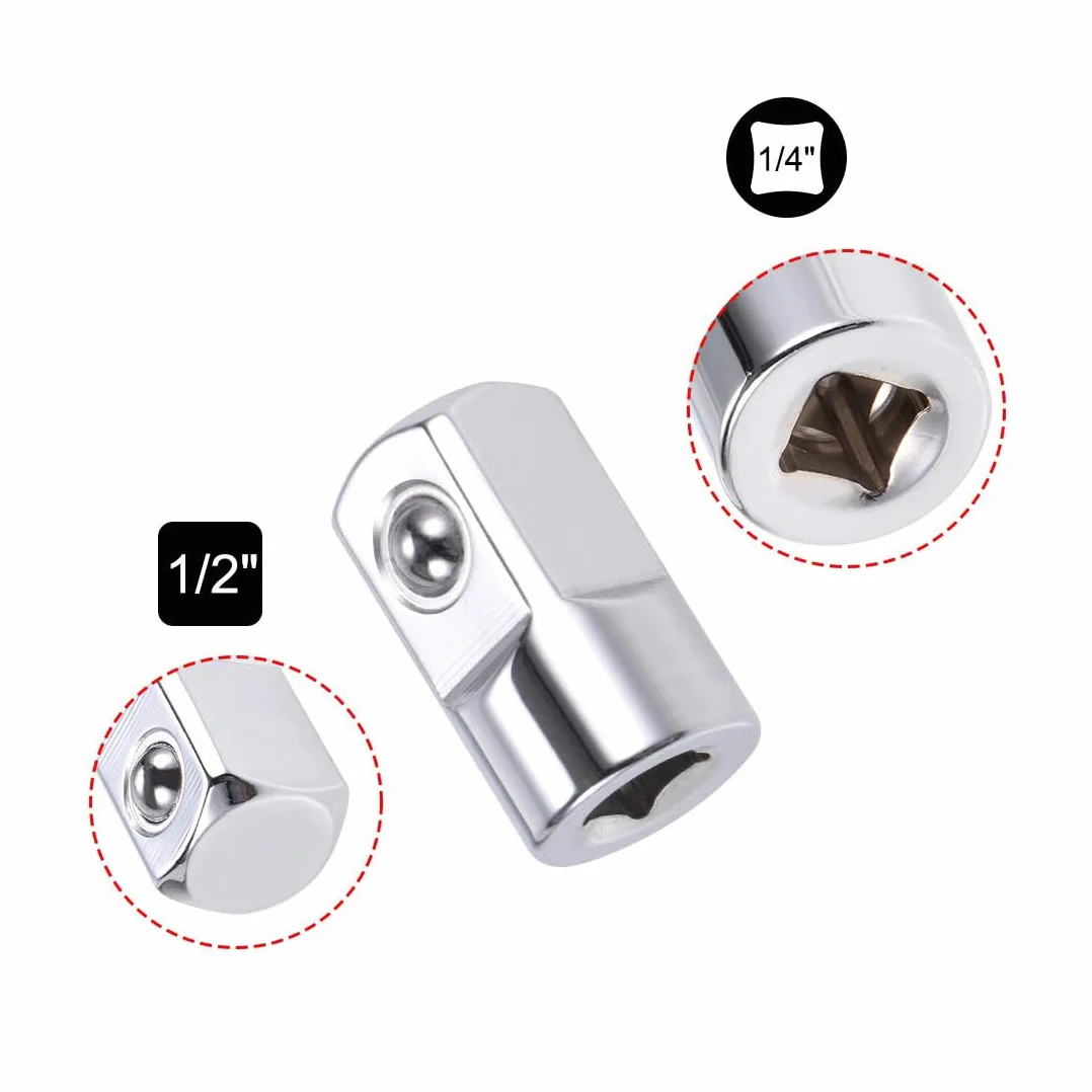 TOP-Vigor Napęd 1/4 cala (F) x adapter gniazda 1/2 cala (M), reduktor ze stali chromowo-wanadowej z zaczepem kulkowym, adapter 1/4 do 1/2 do grzechotki i narzędzi ręcznych