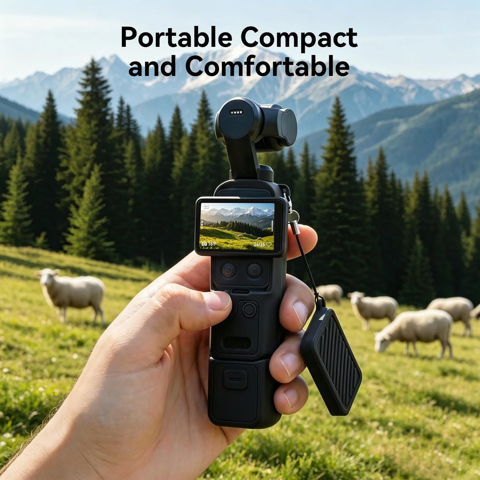 AMAZEAR Silikonowe etui do DJI OSMO Pocket 4, akcesoria, miękkie etui ochronne, zestaw combo z hartowanego szkła, ochrona wyświetlacza, ochrona obiektywu, silikonowy stojak (czarny)