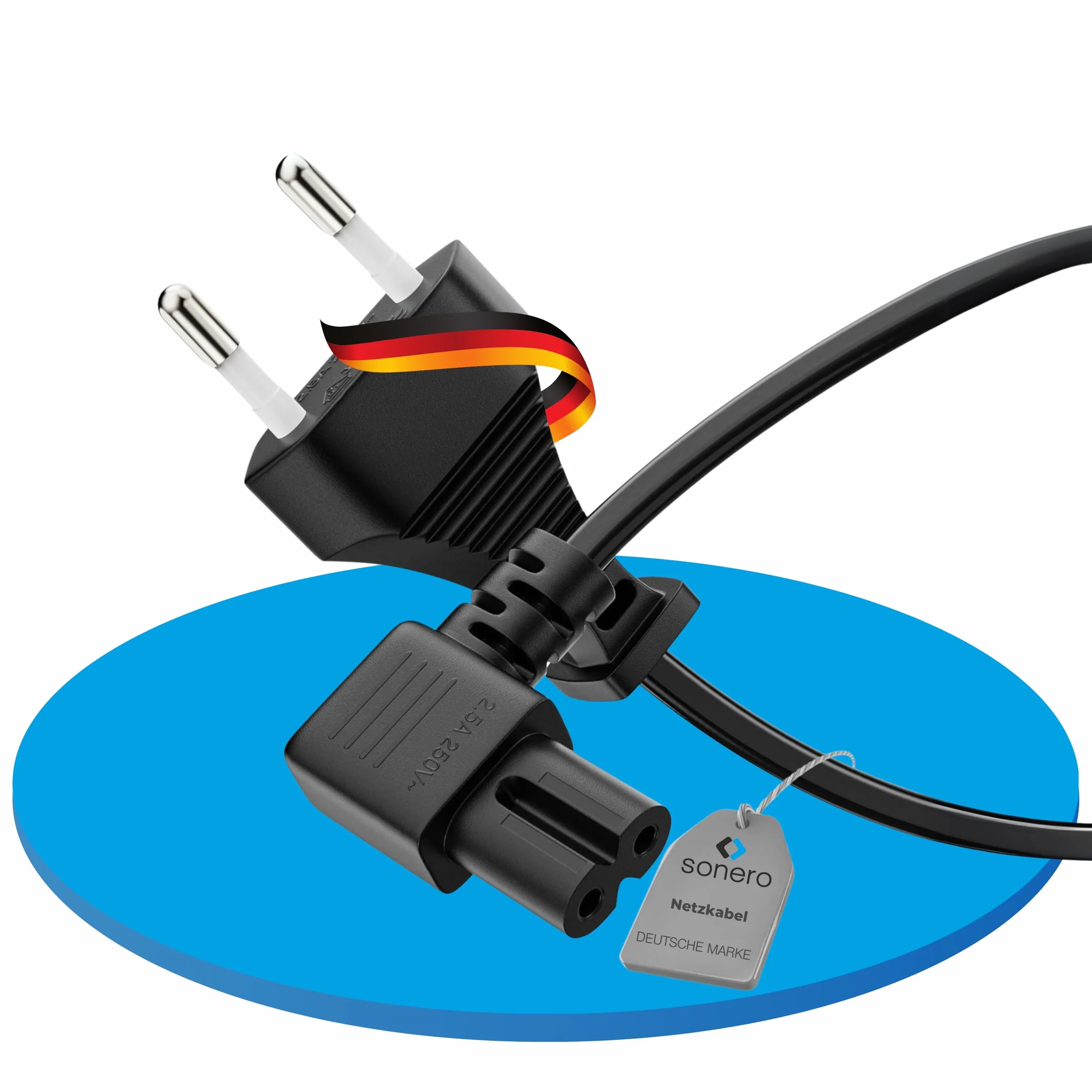 sonero Kabel zasilający, 2-biegunowy, 2,00 m, wtyczka euro typu C, wtyczka sieciowa do gniazda IEC C7 Euro 8, kąt 90°, zasilacz sieciowy kabel do telewizora, PS5, PS4, PS3, urządzeń gospodarstwa