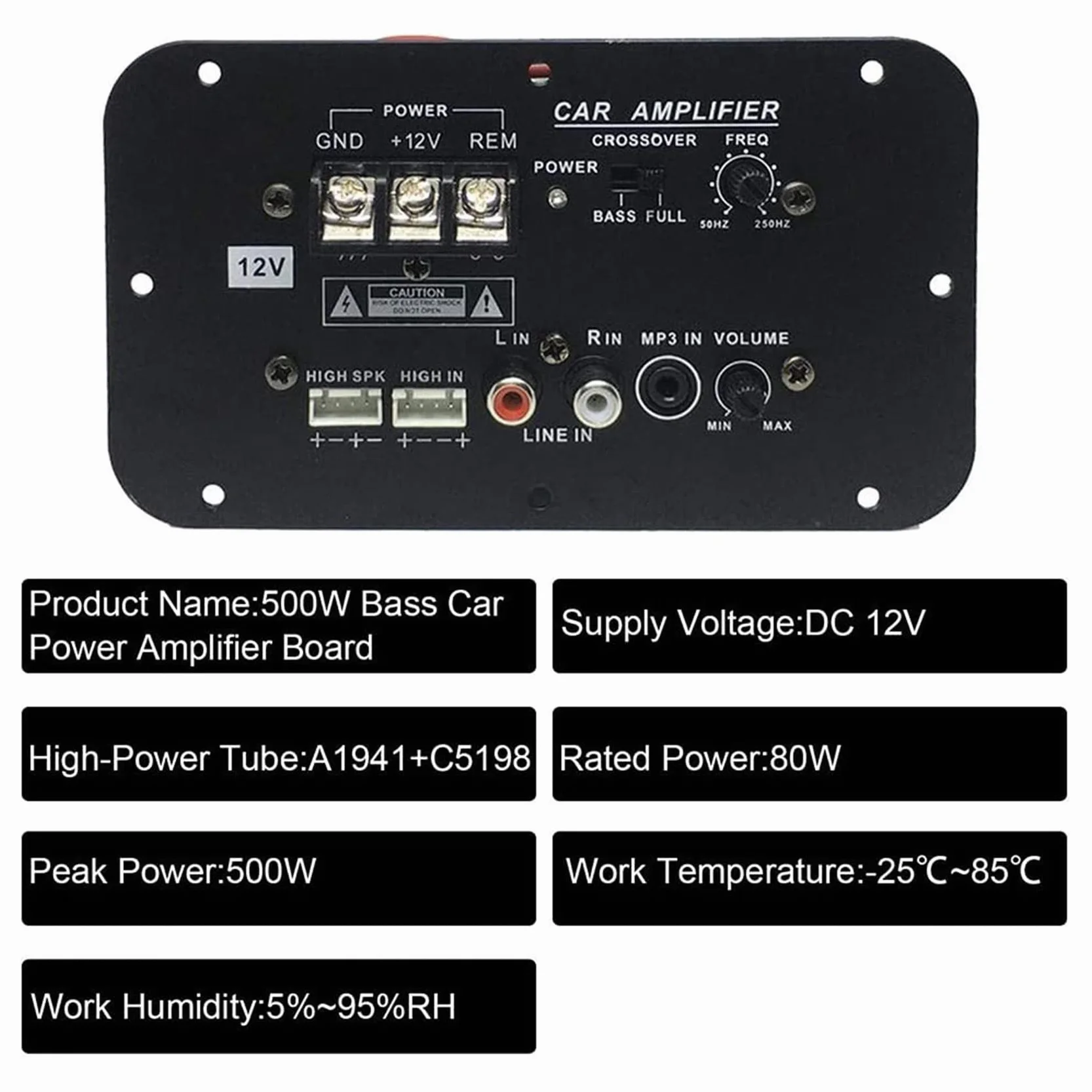 TsoLay Samochodowa karta wzmacniacza subwoofera HiFi 500W DC 12V