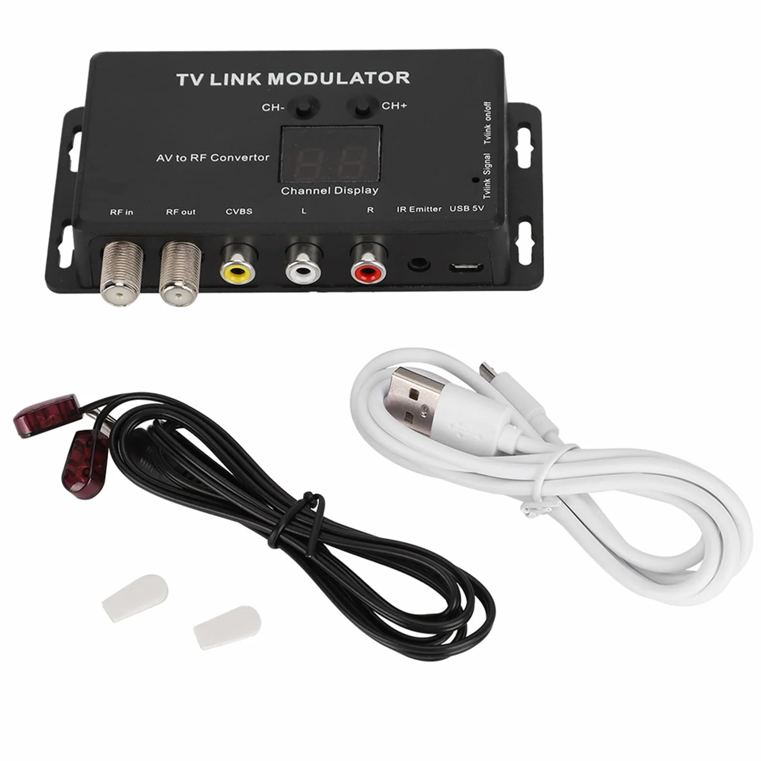 TM70 Modulator UHF TV LINK Konwerter AV RF Przedłużacz Podczerwieni z Wyświetlaniem Kanałów