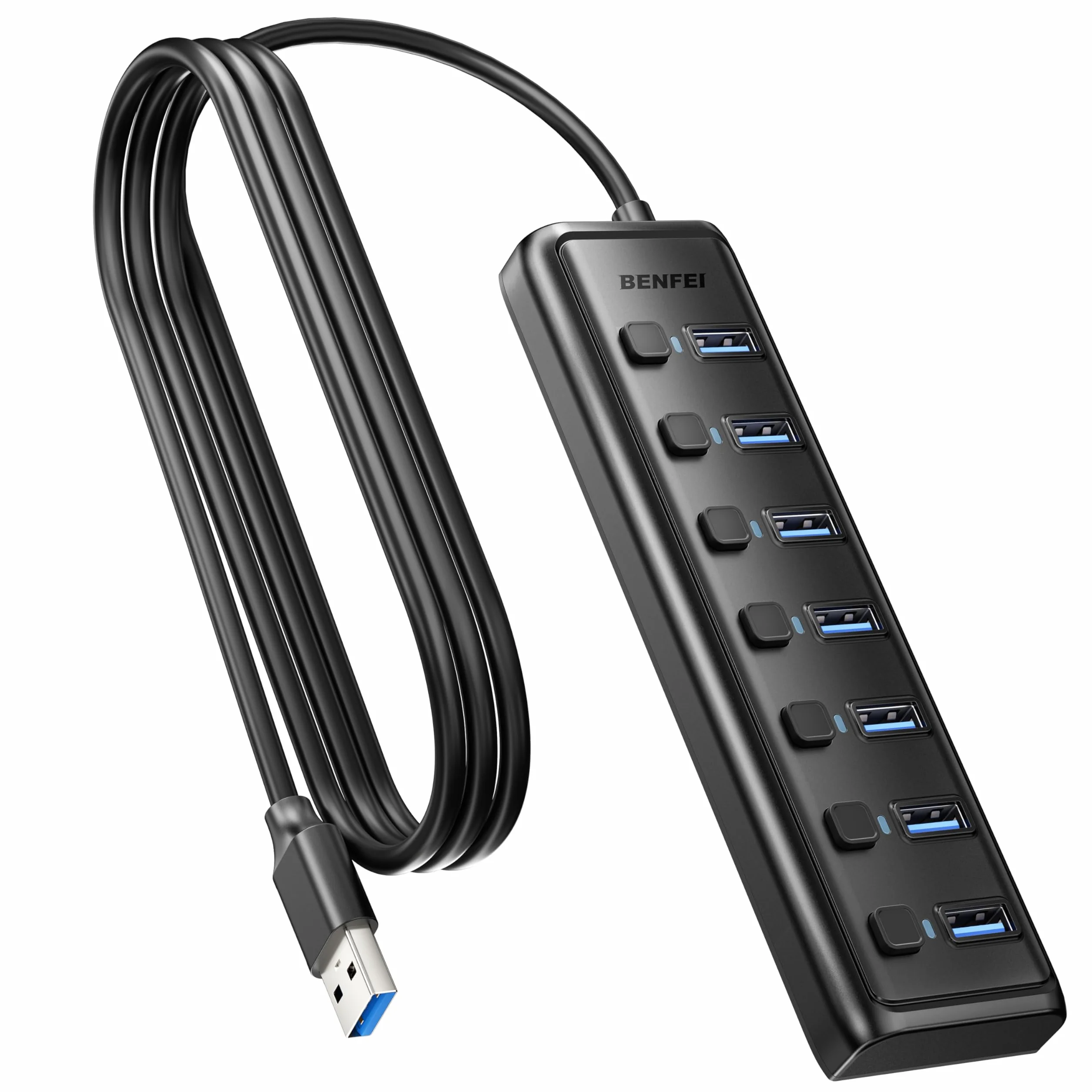 BENFEI Hub USB 3.0 7-portowy, ultracienki przenośny rozdzielacz USB 1 m, kompatybilny z MacBook, Surface Pro, PC