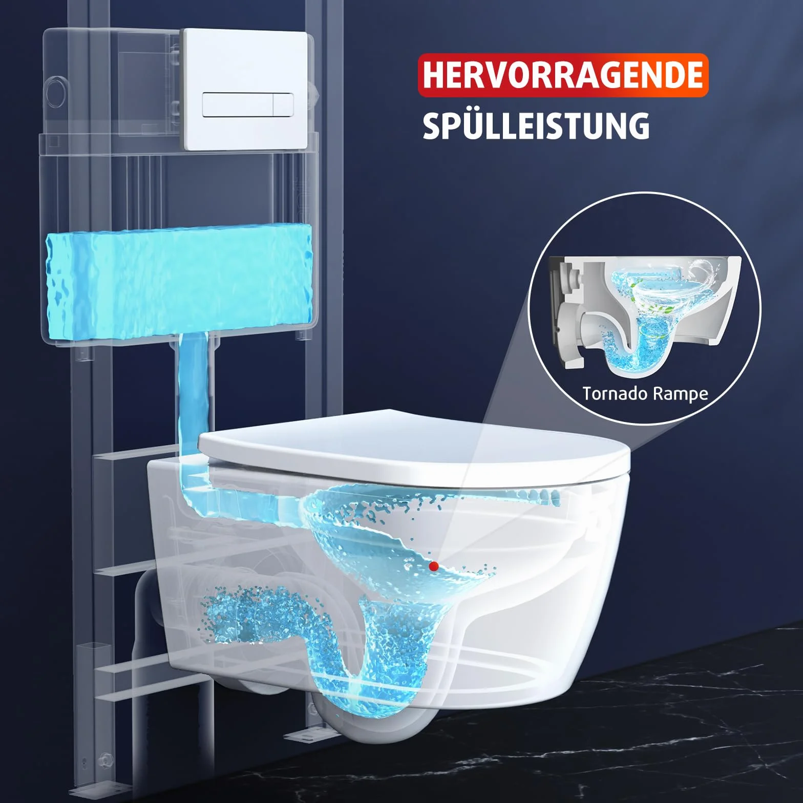 Rainsworth Superspin WC wisząca bez krawędzi, deska sedesowa 360°, wolnoopadająca, biała, długość 53 cm