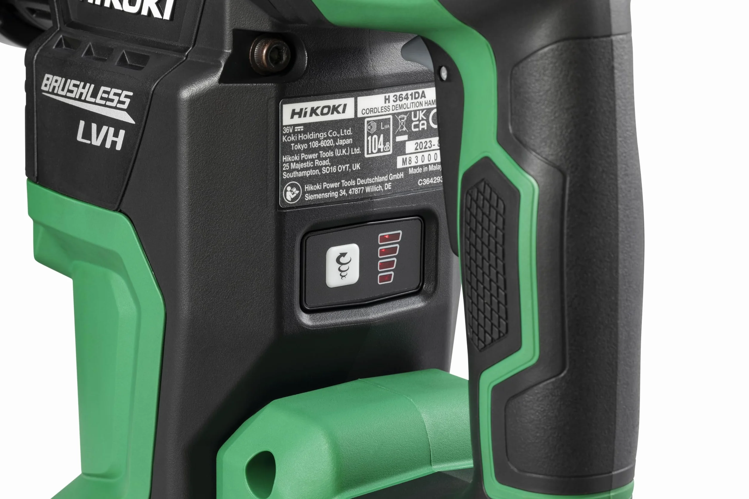 HiKOKI SDS-Max młotek akumulatorowy udarowy, 36 V, energia udaru 6,8 J, silnik bezszczotkowy, uchwyt o niskim poziomie drgań, kompaktowy i lekki, 4-biegowa obsługa, światło LED, w zestawie walizka