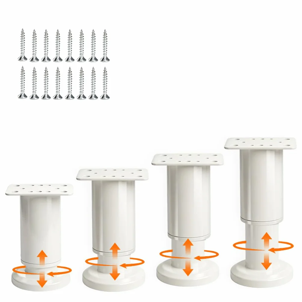 4 regulowane nóżki meblowe, białe, metalowe nogi do szafy, 8-12 cm, z regulacją wysokości, nóżki do nóg mebli, nóżek łóżka, kanapy, komody, nóg sofy, nóg łóżka.