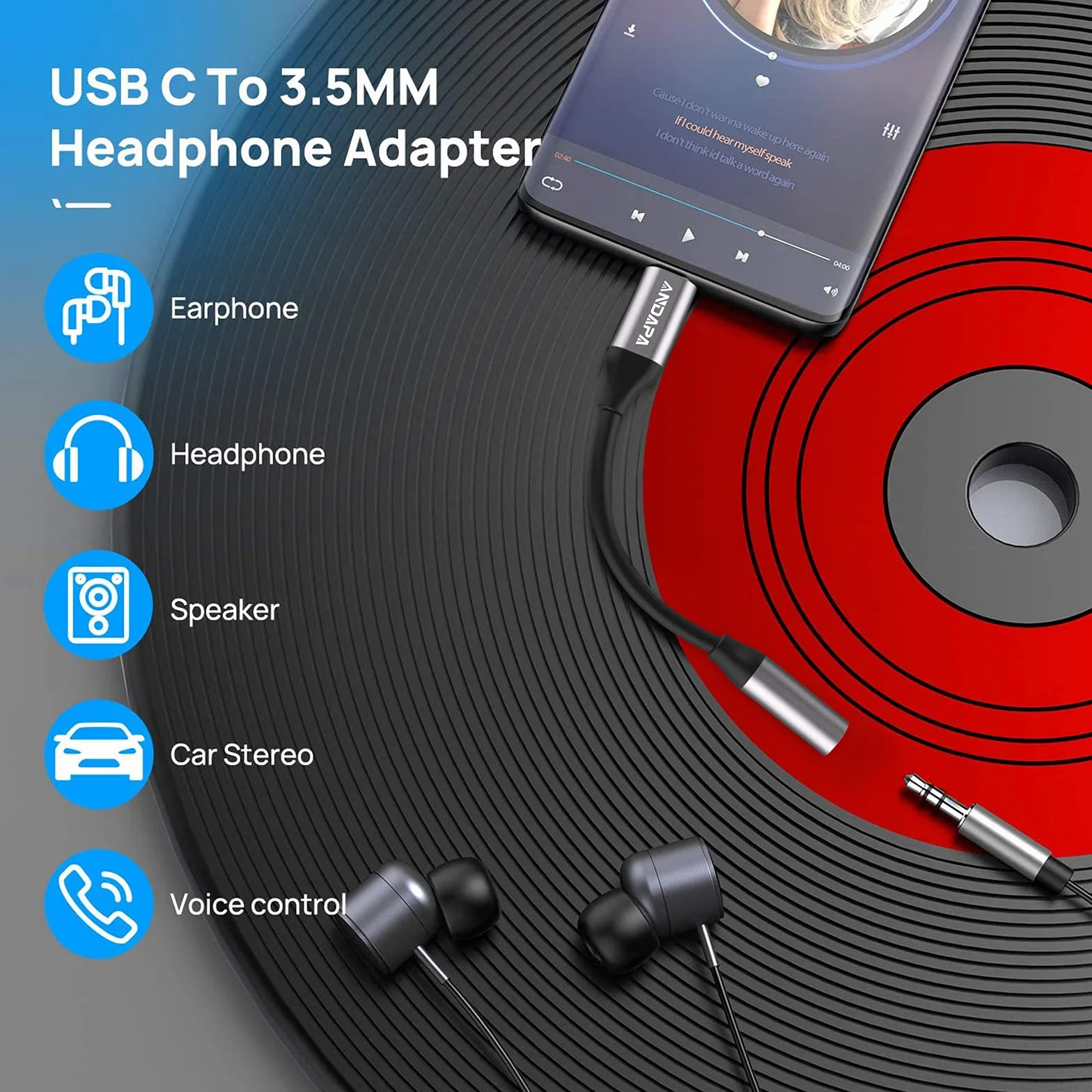 ANDAPA adapter USB-C na Jack 3,5 mm kompatybilny z iPad Pro, iPhone 15, Samsung S23, Xiaomi 11, Pixel 4