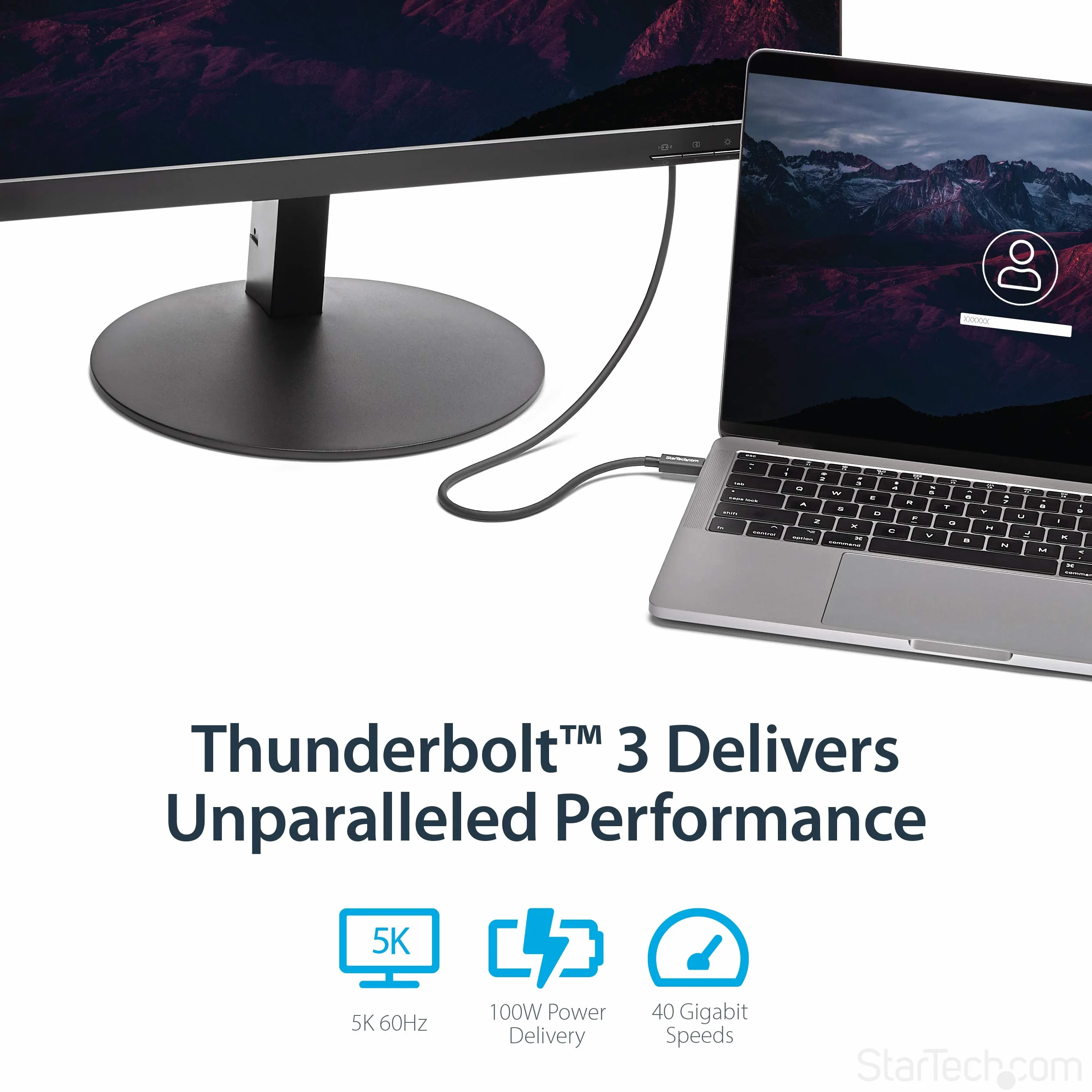 StarTech.com Pasywny kabel Thunderbolt 3 50 cm, 40 Gb/s, 100 W PD, wideo 4K/5K, kabel Thunderbolt, kompatybilny z USB4/DP Alt Mode, Thunderbolt 4, USB 3.2/Typ-C (TBLT34 mm 50 cm)