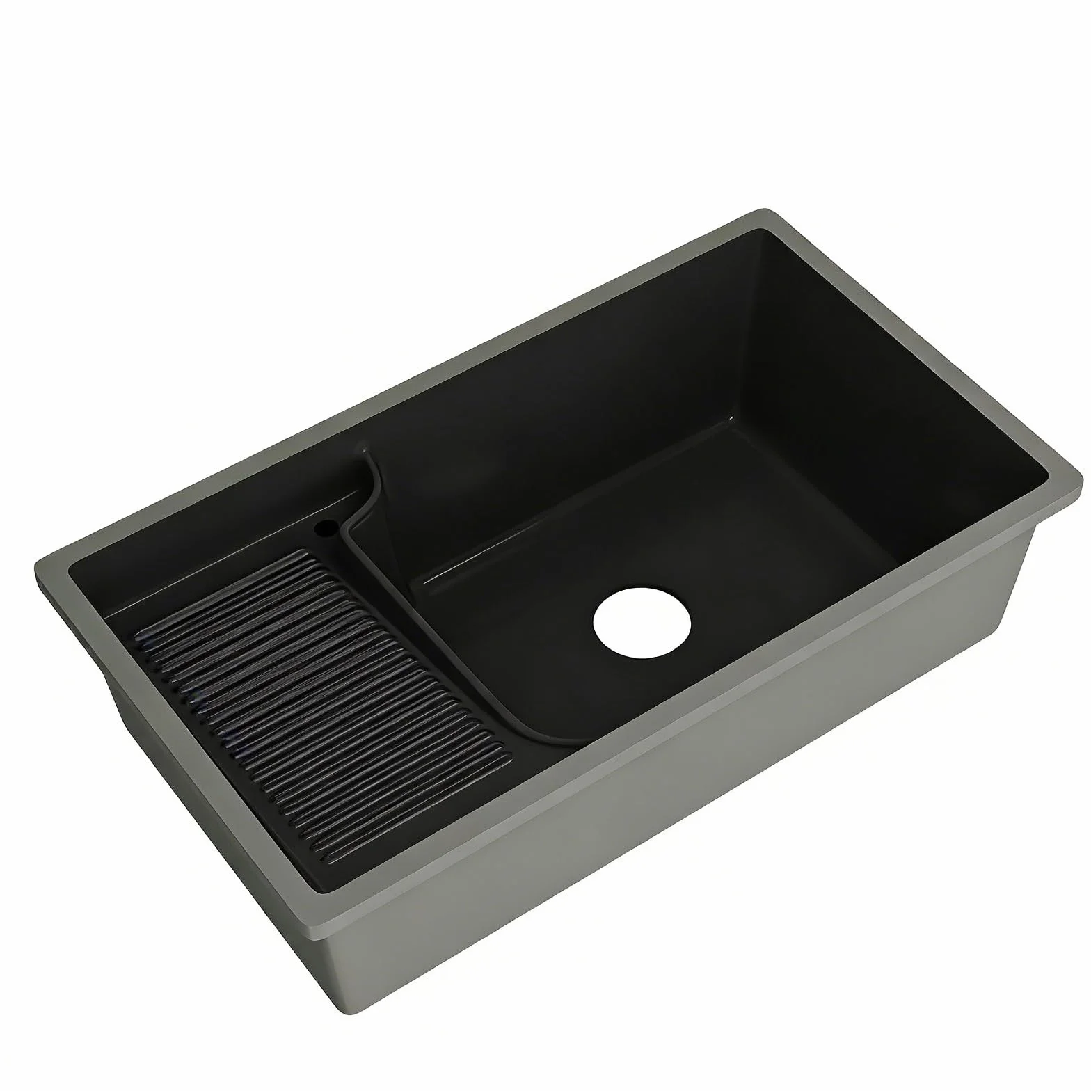 Umywalka Wpuszczana w Blat Łazienkowy, Jednoczęściowa, Ceramiczna, z Odpływem, do Pralni, Czarna(440mm/17.3in)