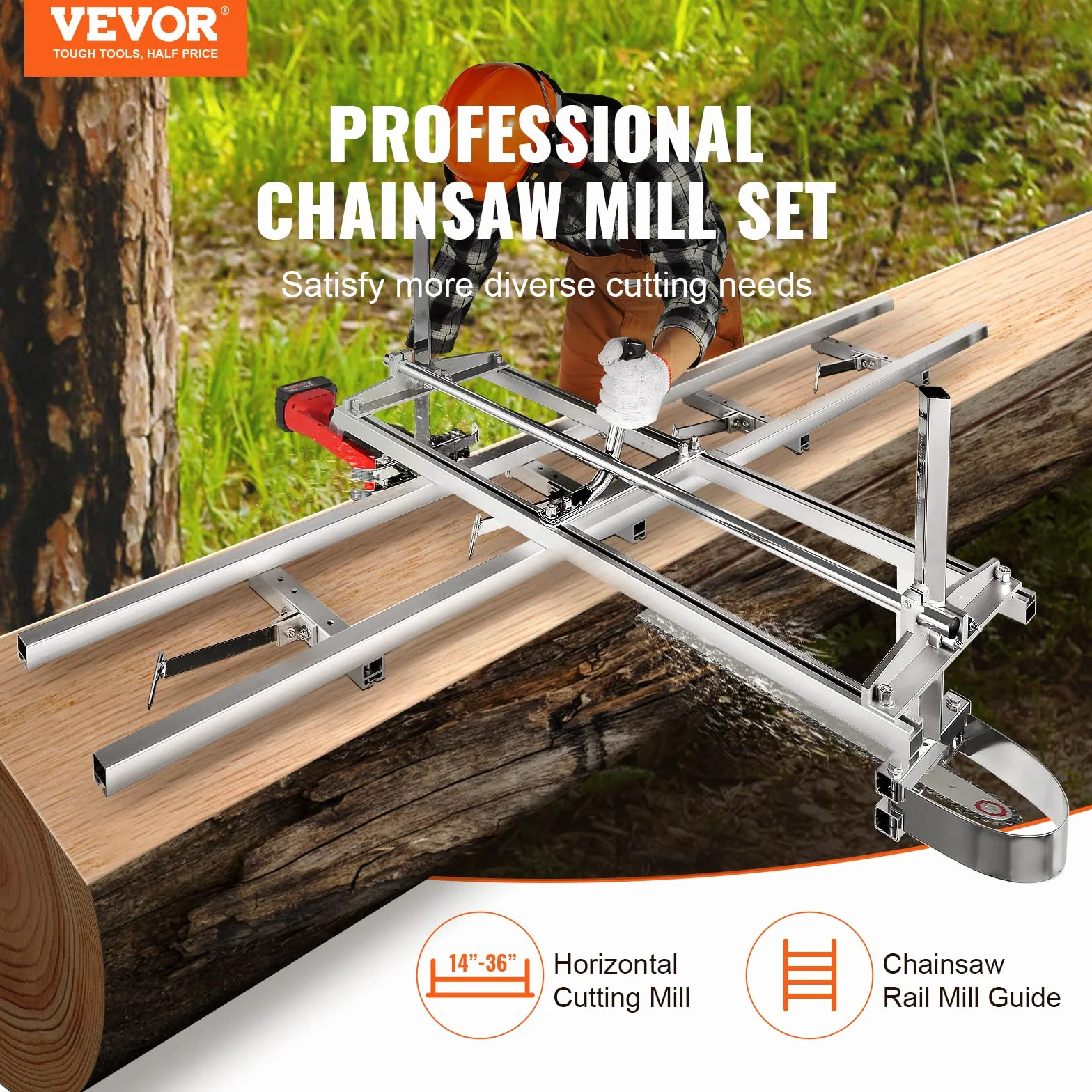 VEVOR System prowadnicy młyna łańcuchowego i młyna szynowego przenośnego pręta prowadnicy 14 "-36" Prowadnica szyny frezowania piły 274 cm z piłą łańcuchową dla stolarzy