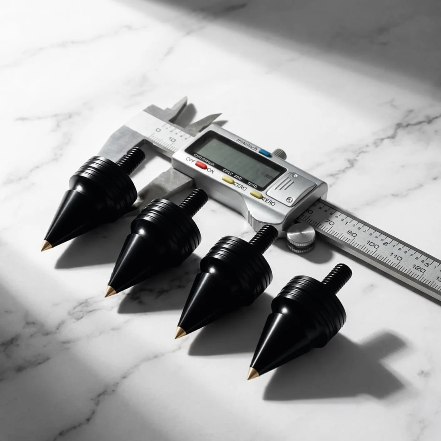 Kolce głośnikowe M6 20 mm 34 mm czarne aluminium mosiężną końcówką zestaw 4 szt. nóżki izolacyjne CNC do głośników HiFi