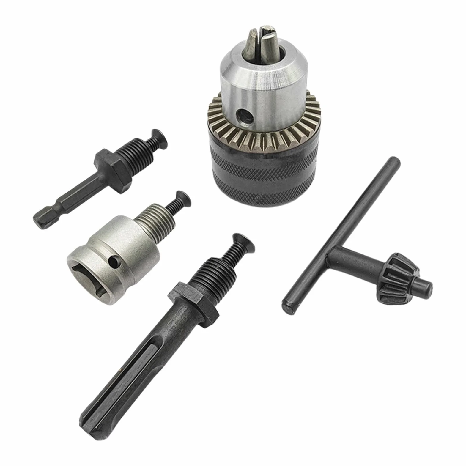 Zestaw do konwersji uchwytu wiertarskiego, adapter klucza udarowego 1/5.1 cm, wymienny trzpień sześciokątny ze stopu do użycia chwytu SDS Plus, zawiera klucz do uchwytu