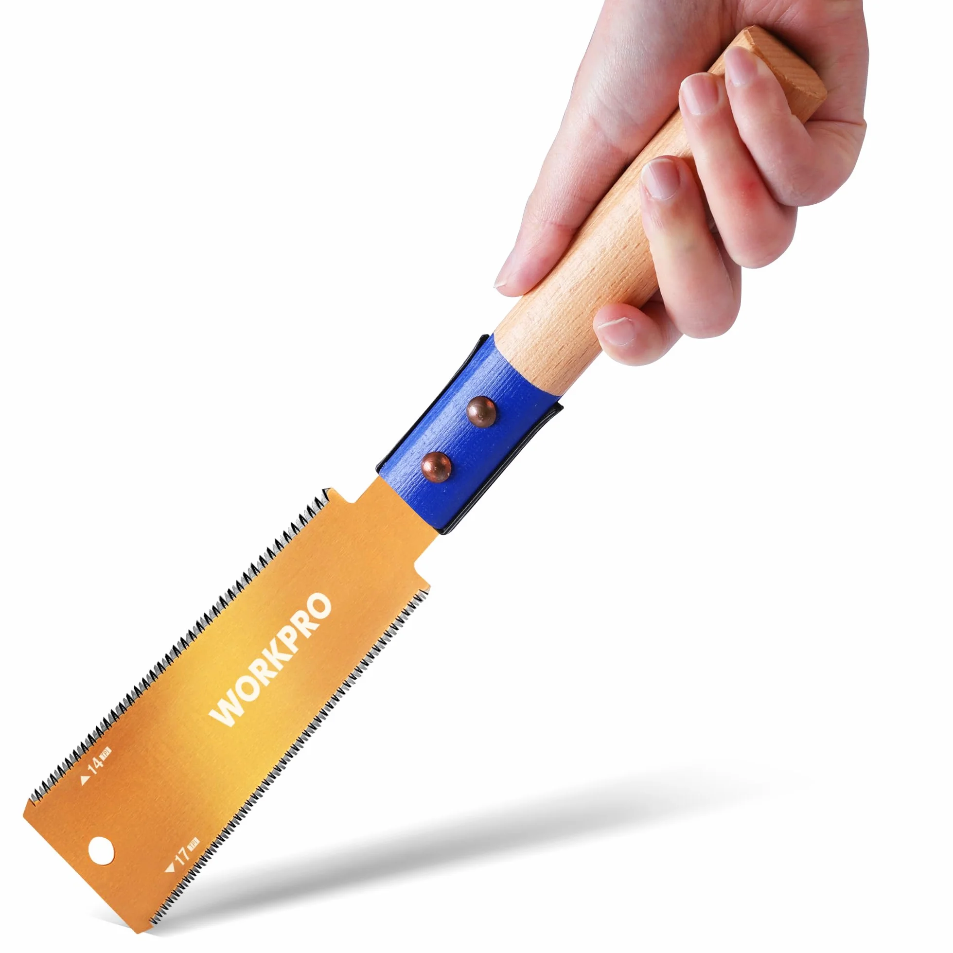 WORKPRO Japońska piła ręczna do cięcia, 15 cm, dwustronna, do drewna 14 i 17 TPI, elastyczne ostrze SK5 do cięć przy powierzchni, antypoślizgowy uchwyt z drewna bukowego, szeroka, dla początkujących